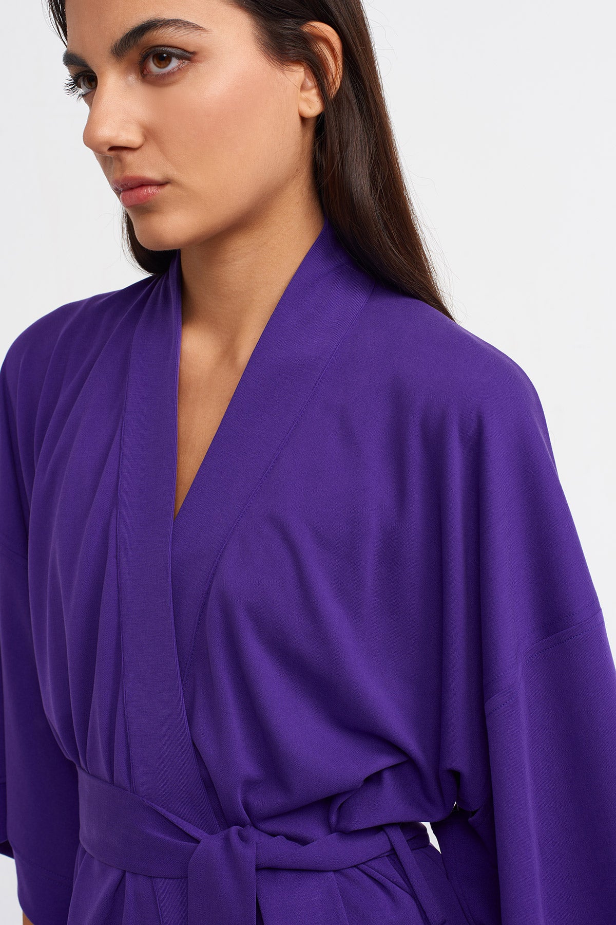 Purple Belted Long Kimono-K235015115