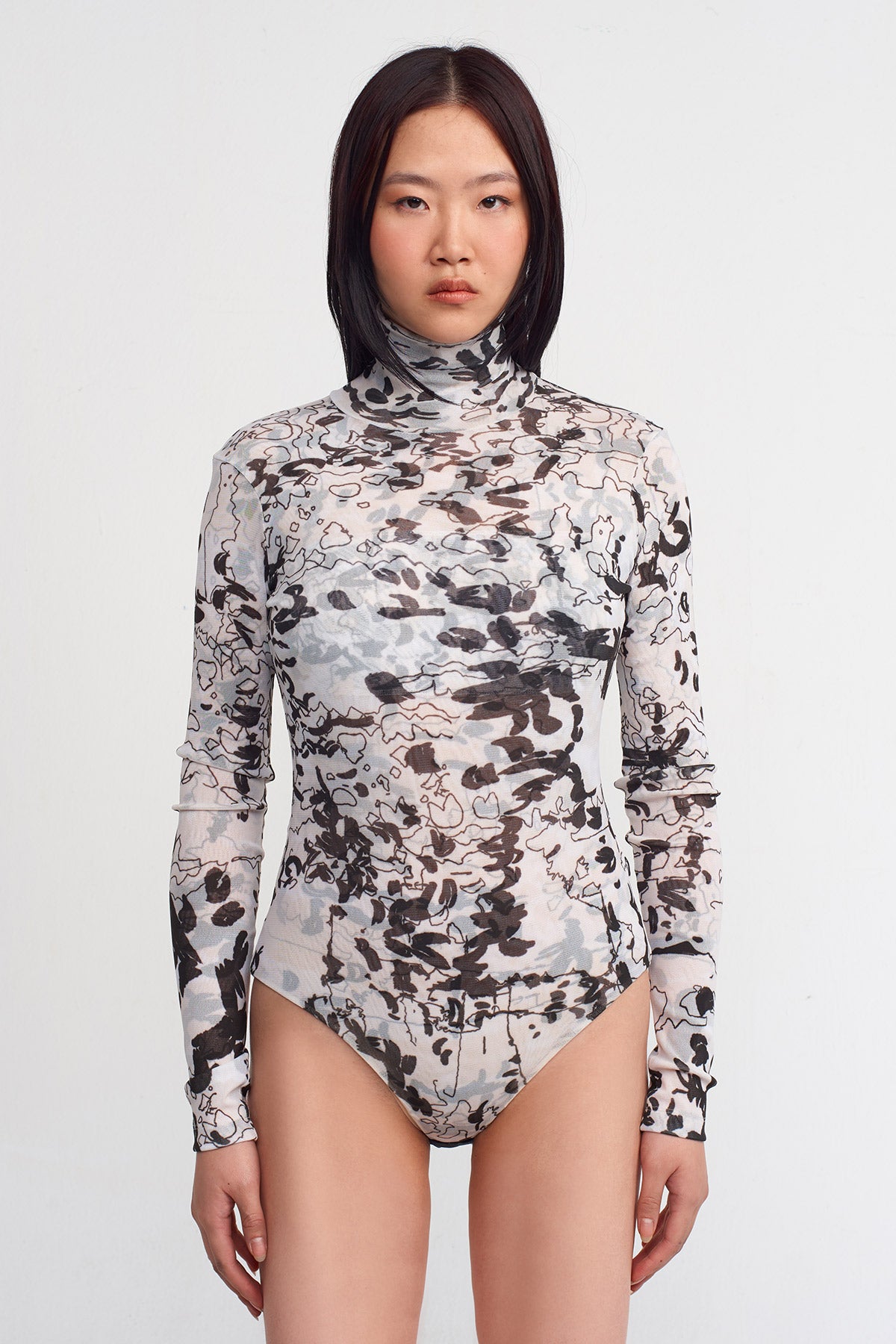 Printed Patterned Mesh Bodysuit-K241011003