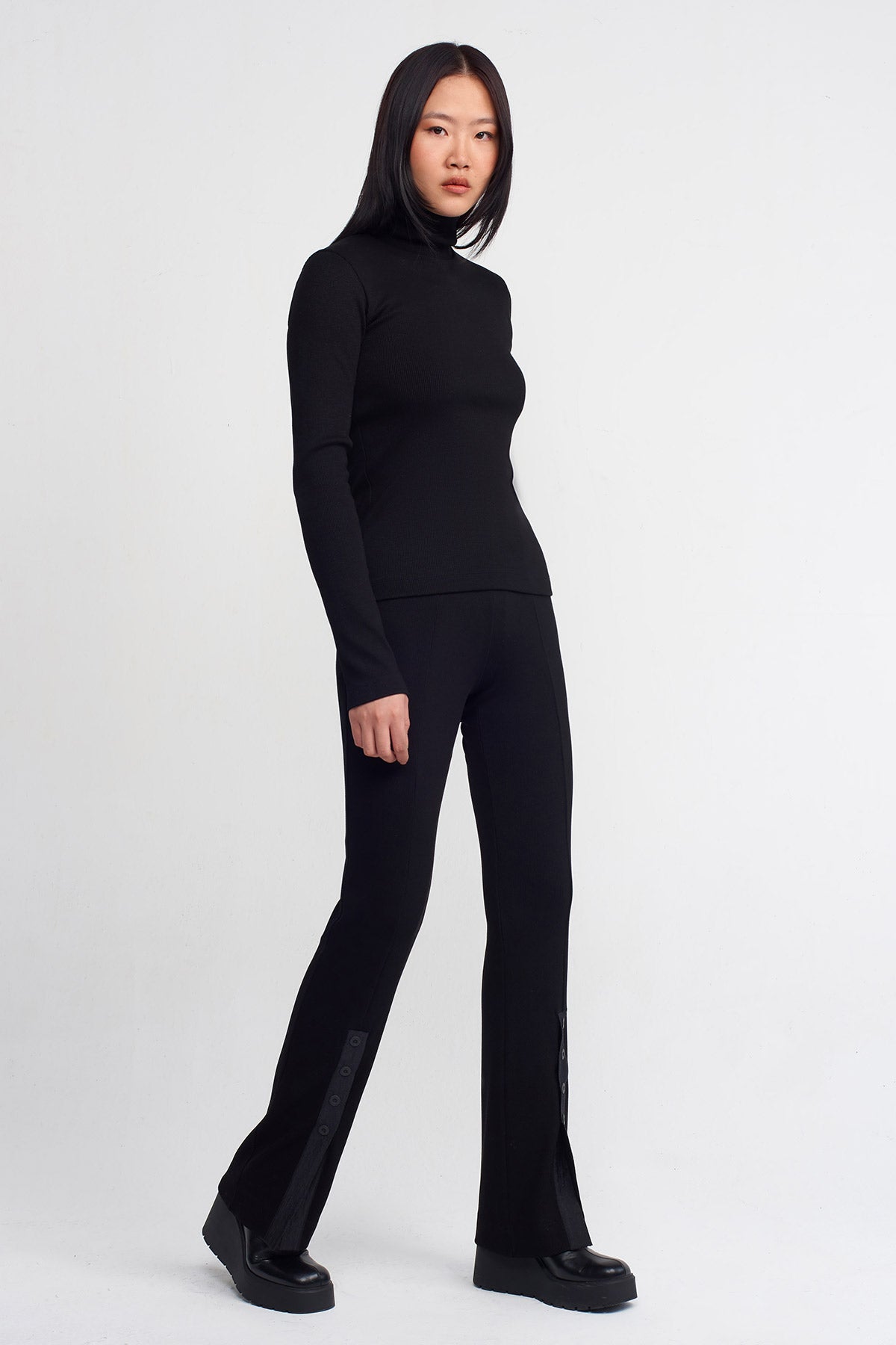 Black Turtleneck Ribbed Top-K241011008