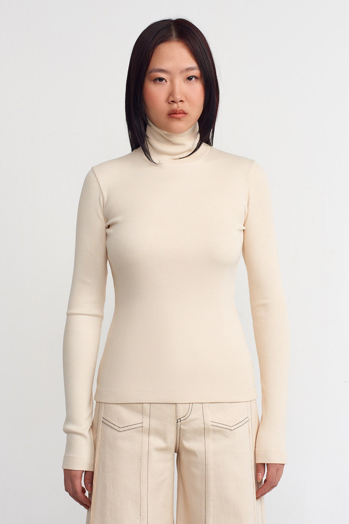 Nature Turtleneck Ribbed Top-K241011008