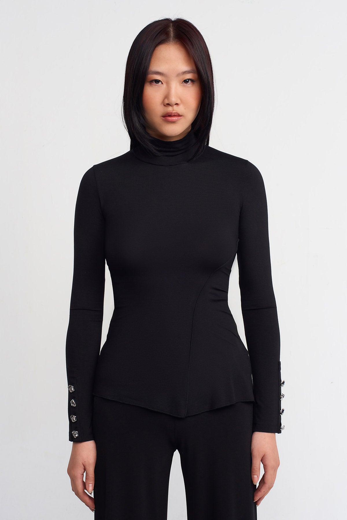 Black Jersey Turtleneck Bodysuit-K241011025