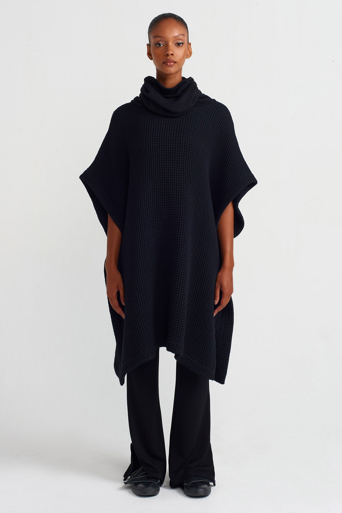 Black Turtleneck Poncho Blouse-K241011065