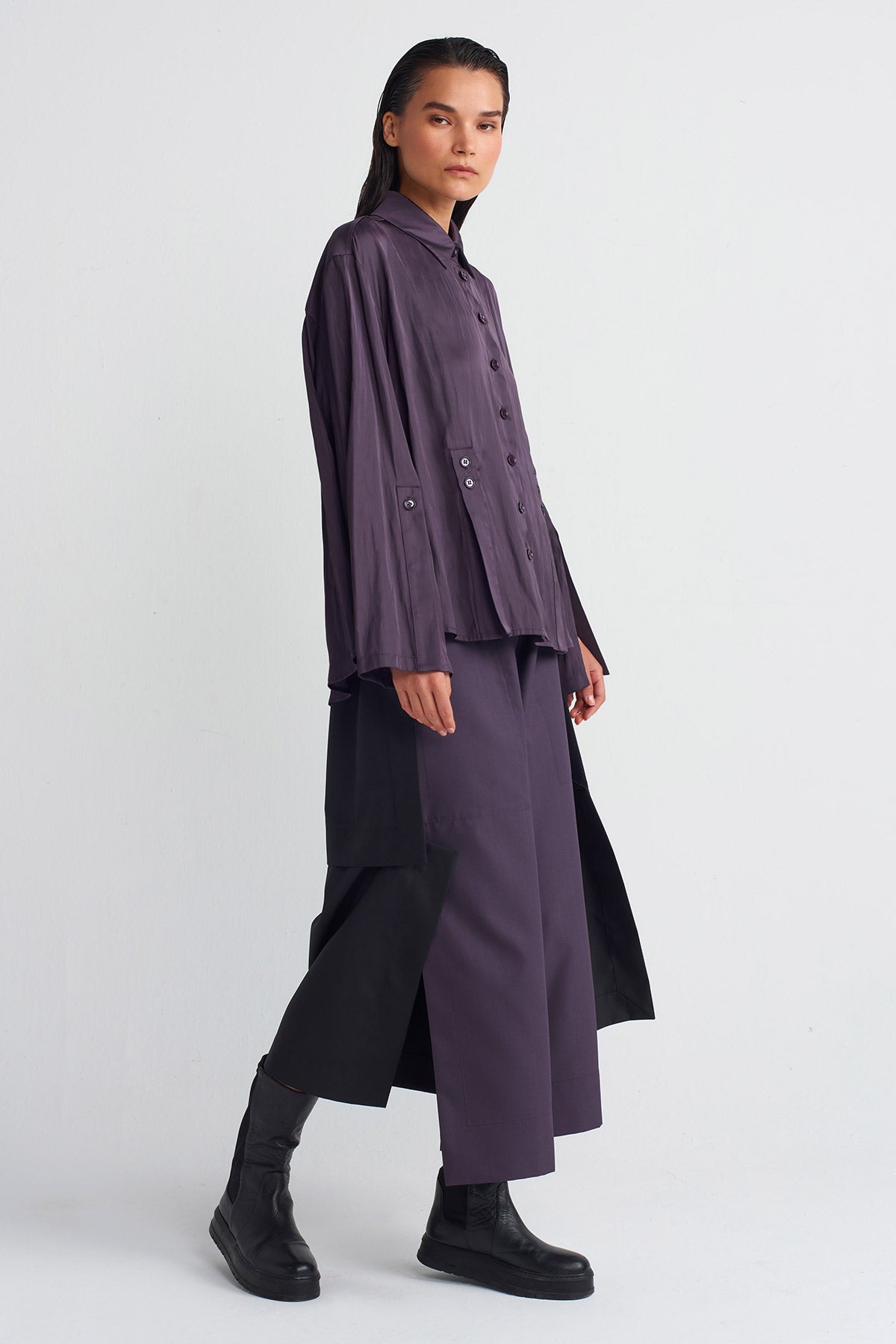 Plum Satin Shirt-K241011082