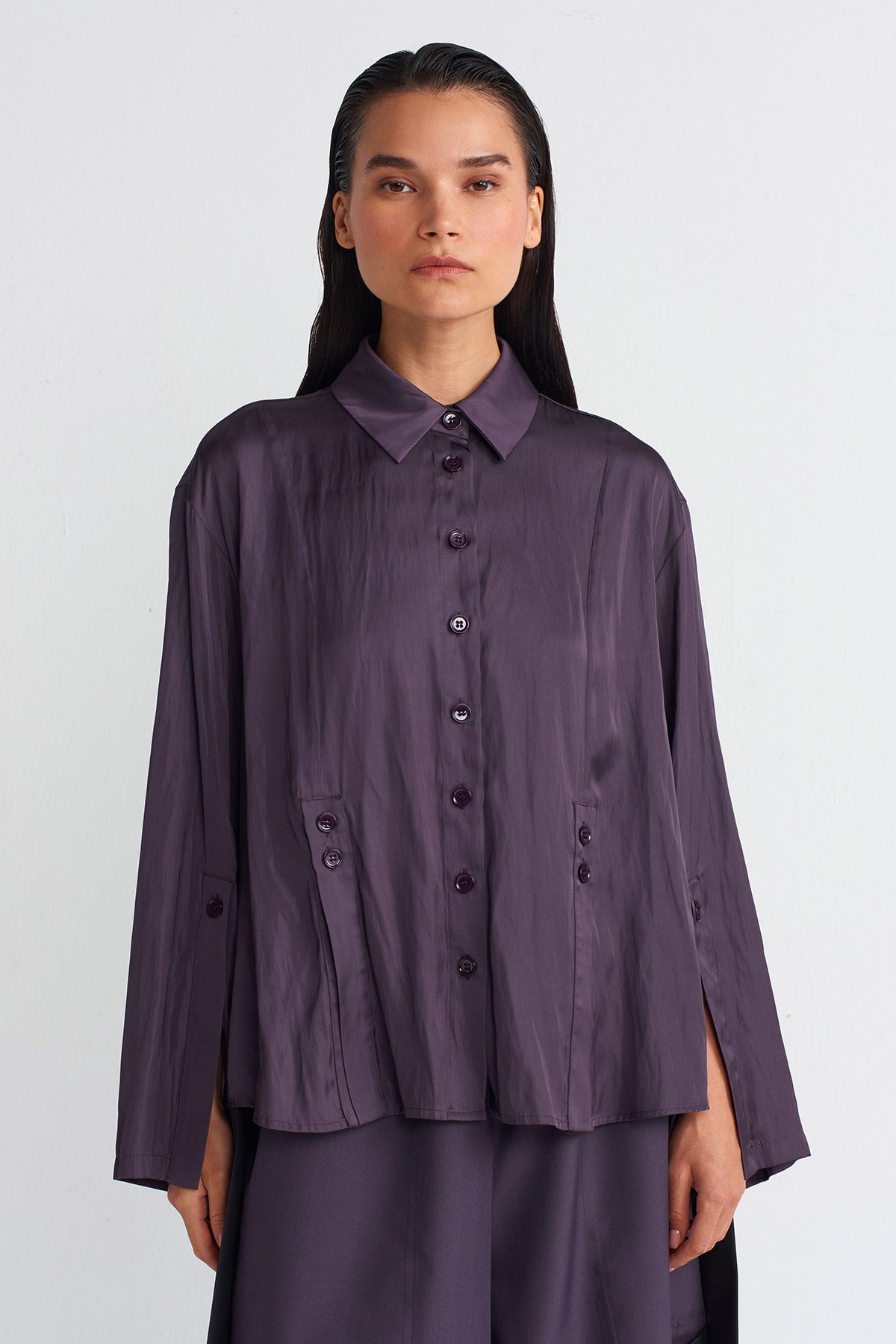 Plum Satin Shirt-K241011082