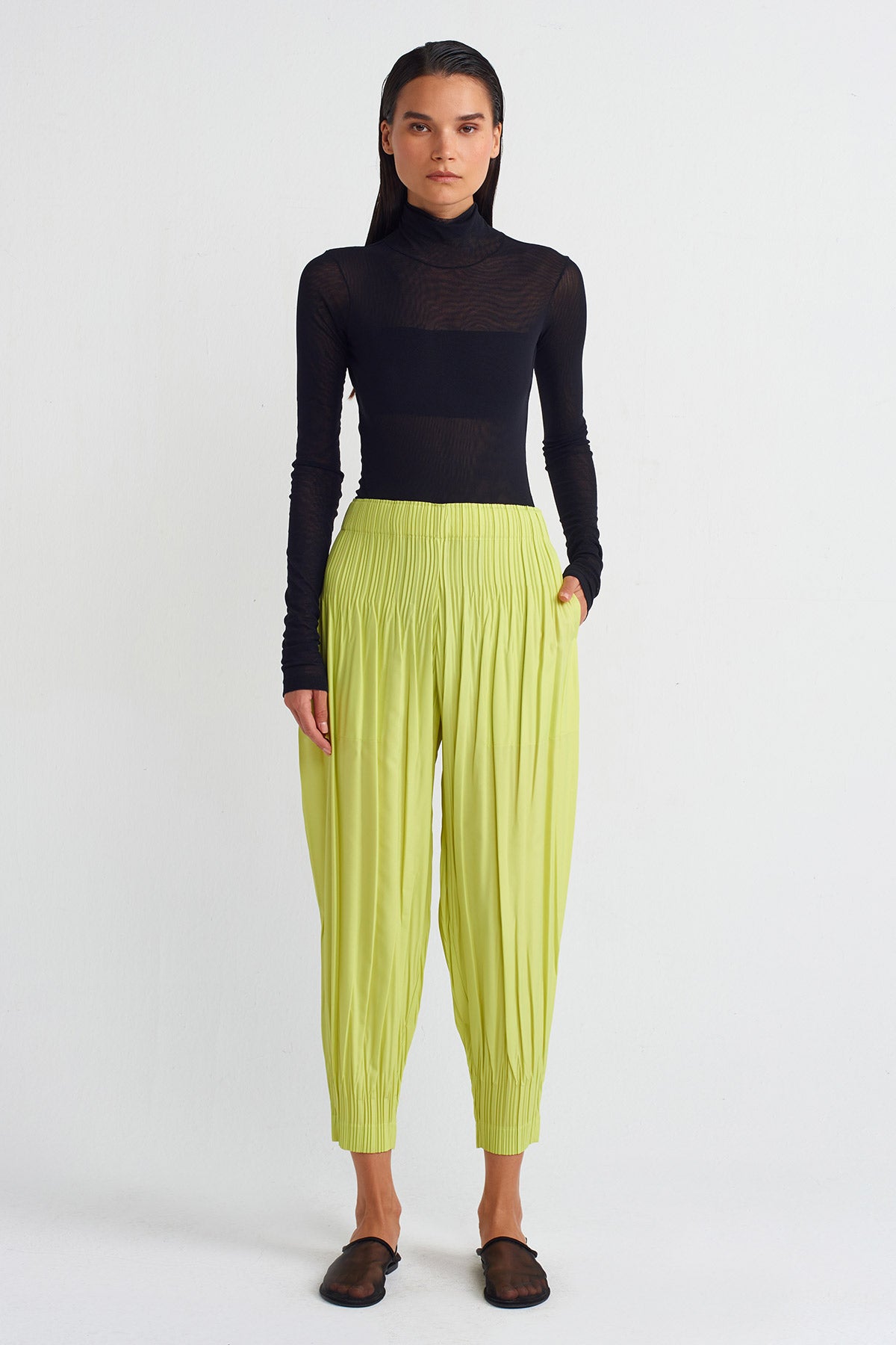 Lime Pleated Trousers-K243013045