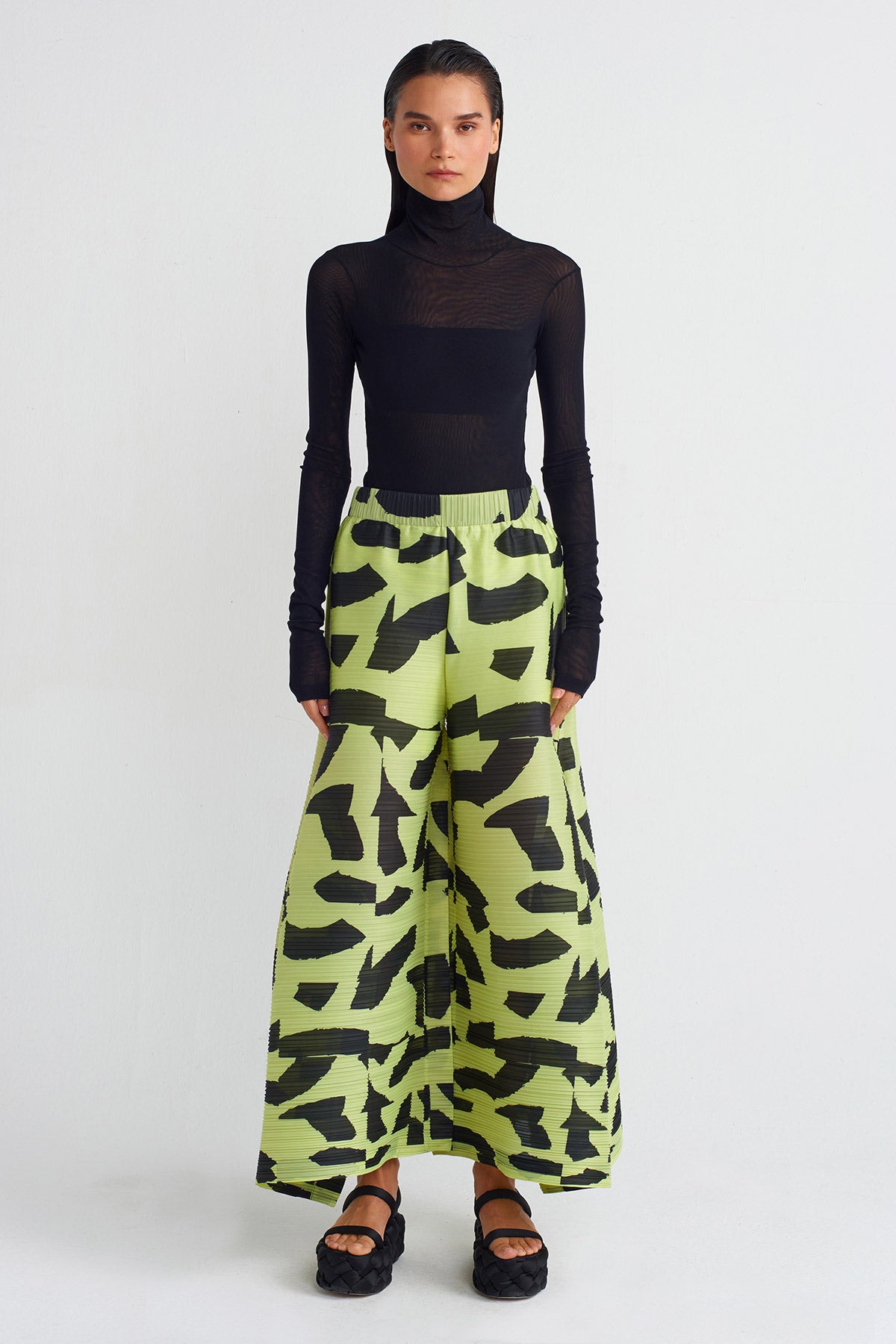 Printed Pleated Trousers-K243013046