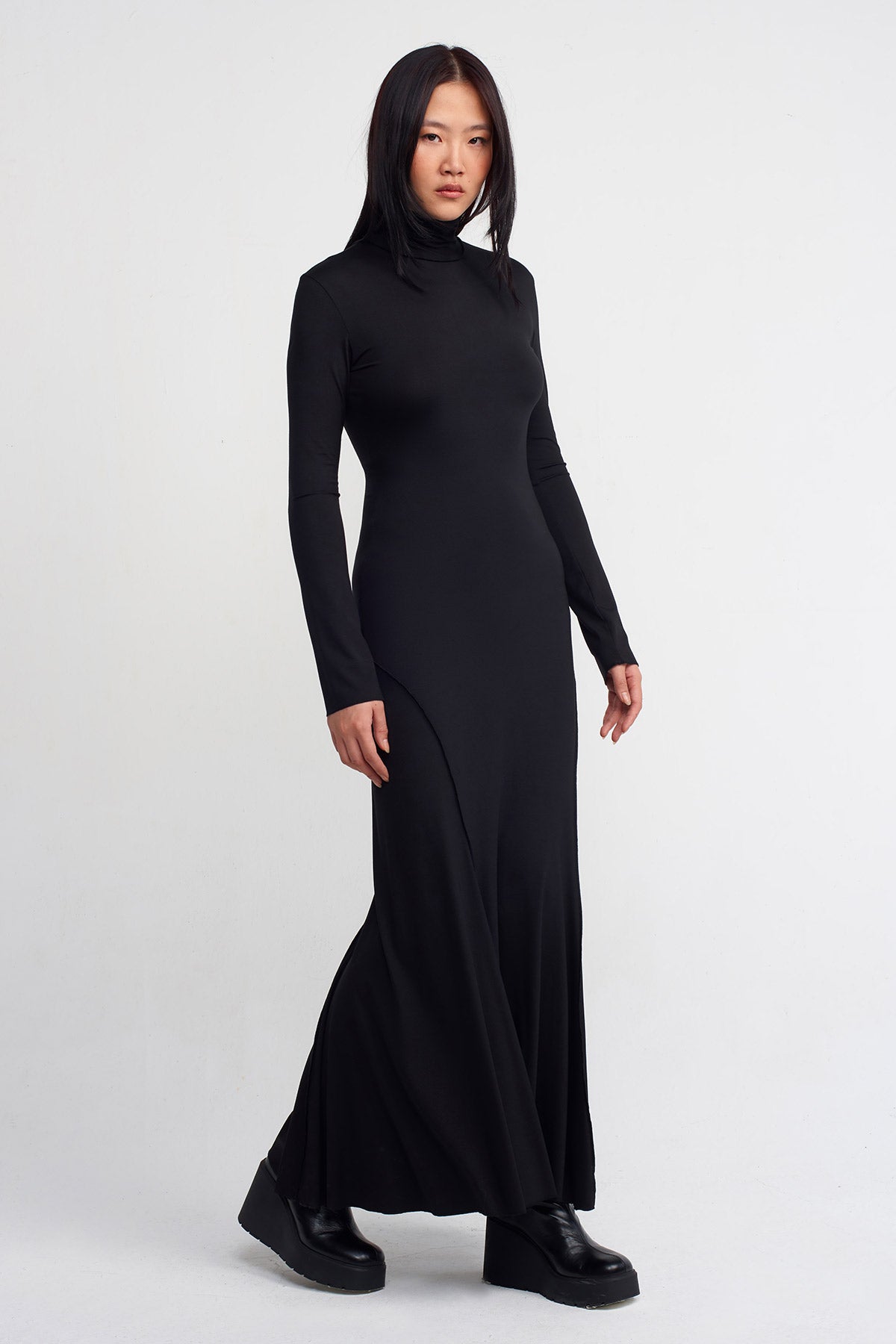 Black Jersey Slim Long Dress-K244014019