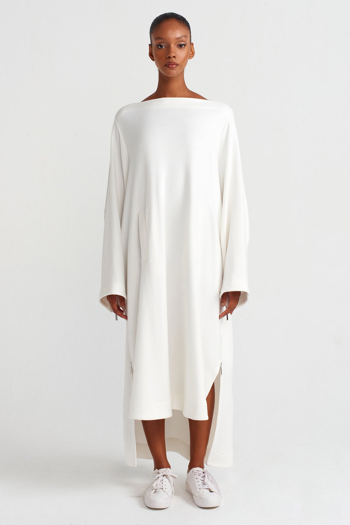 Off White Side Zip Sweat Dress-K244014045