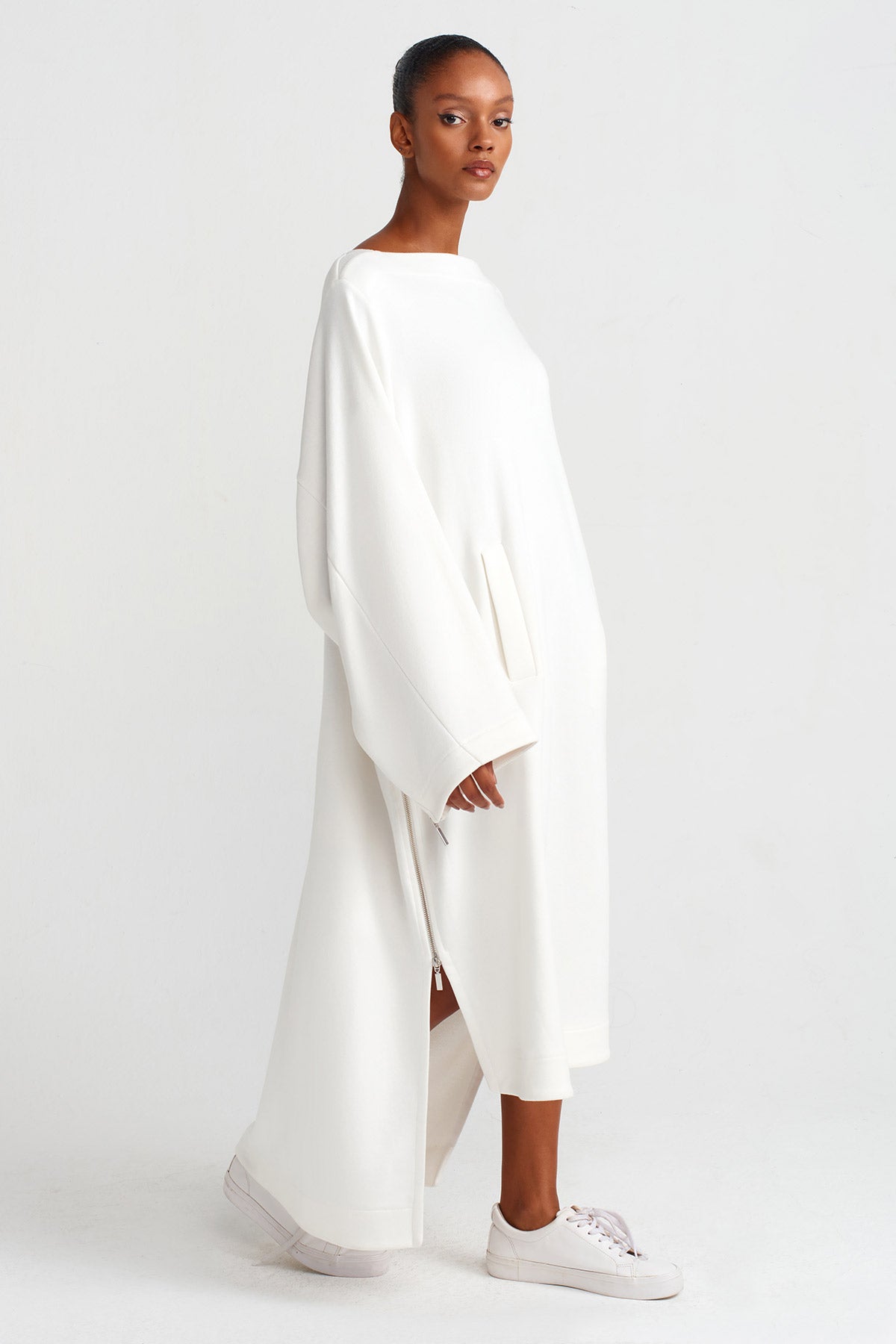 Off White Side Zip Sweat Dress-K244014045