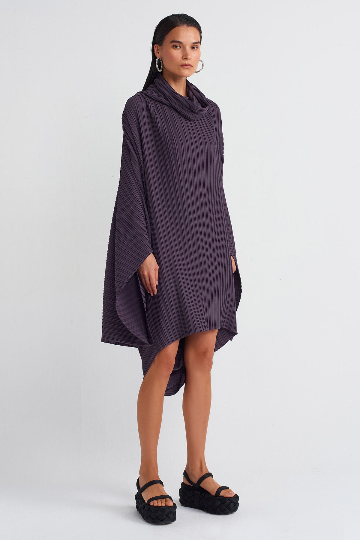 Plum Short Thin Pleated Dress-K244014057