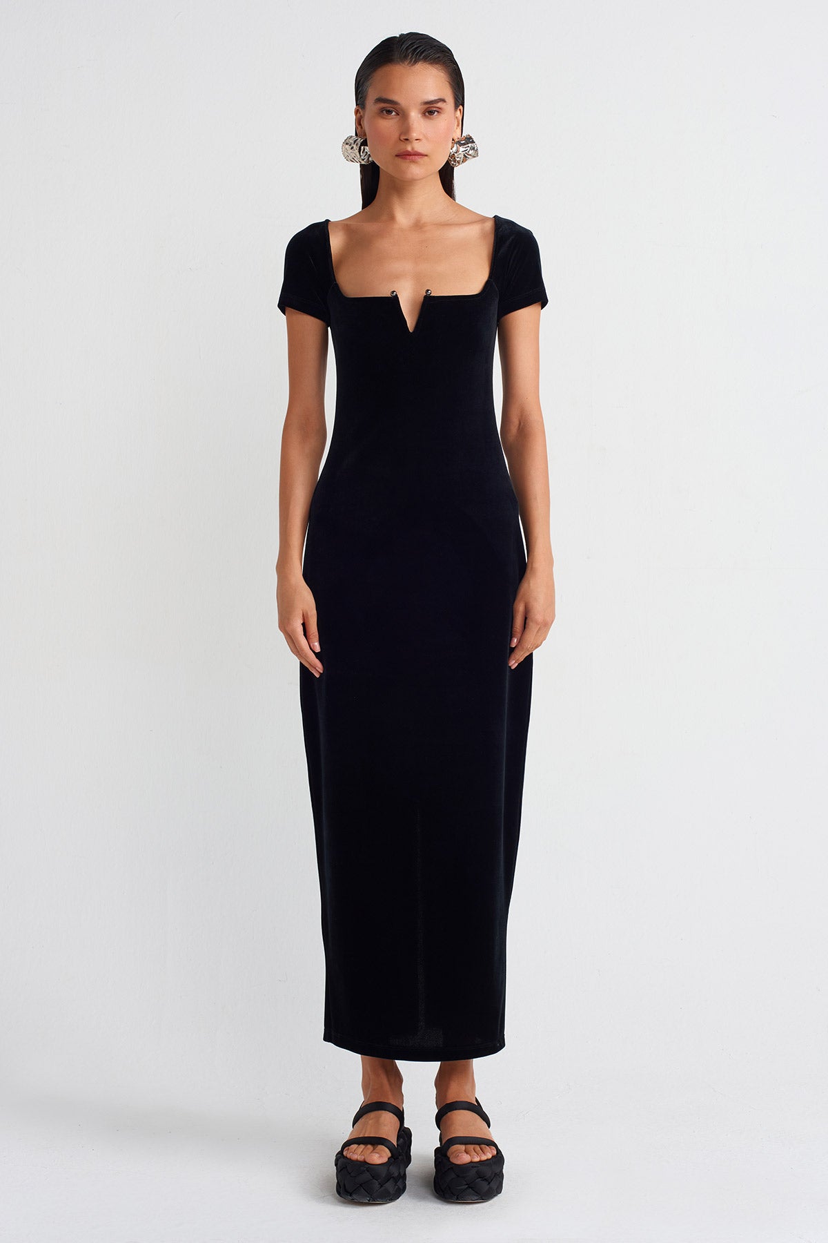 Black Velvet Fitted Dress-K244014070