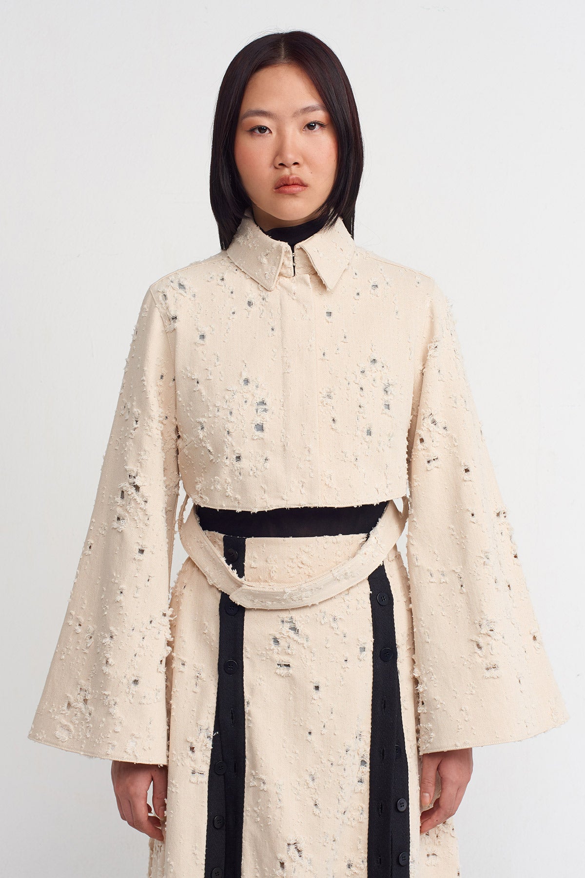 Nature Distressed Gabardine Jacket with Belt Detail-K245015005