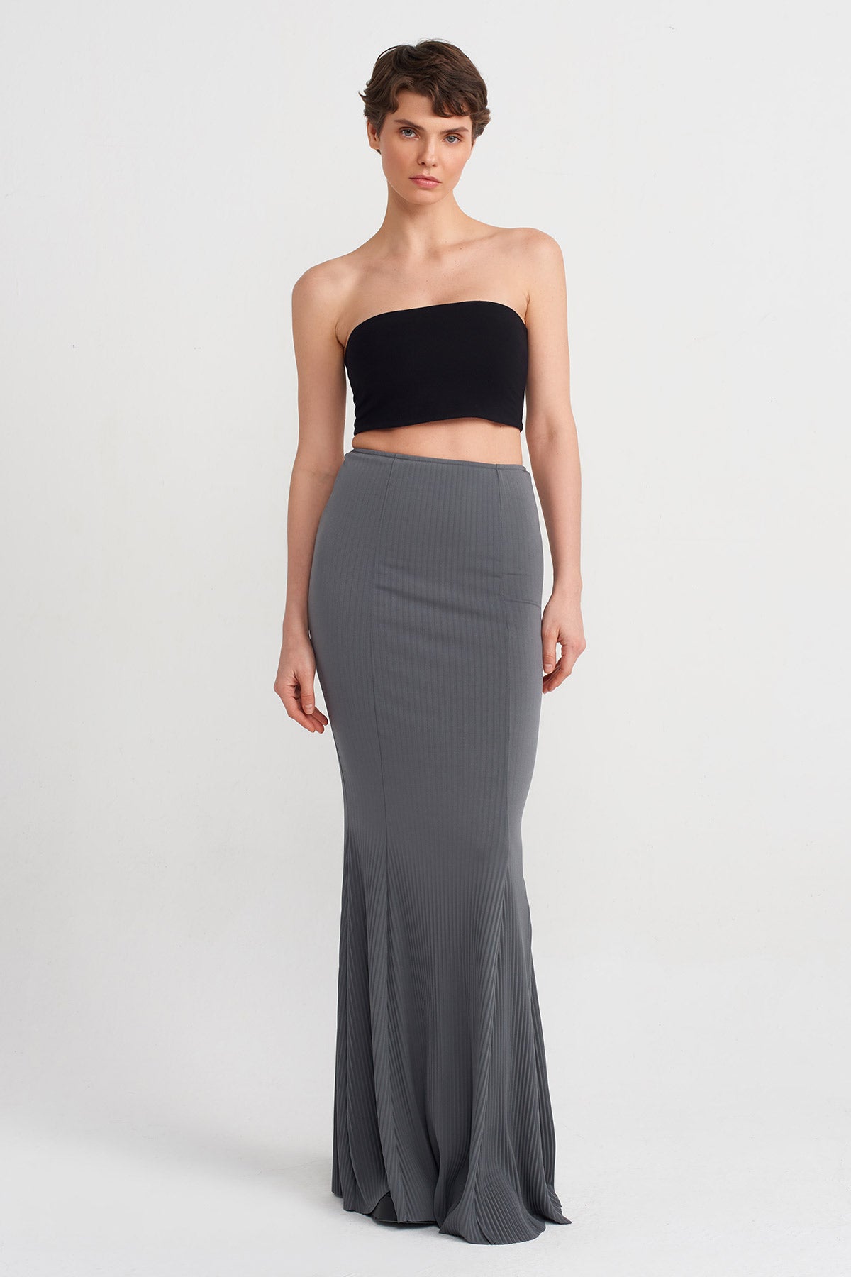 Steel Jersey Pleated Mermaid Skirt-Y242012018