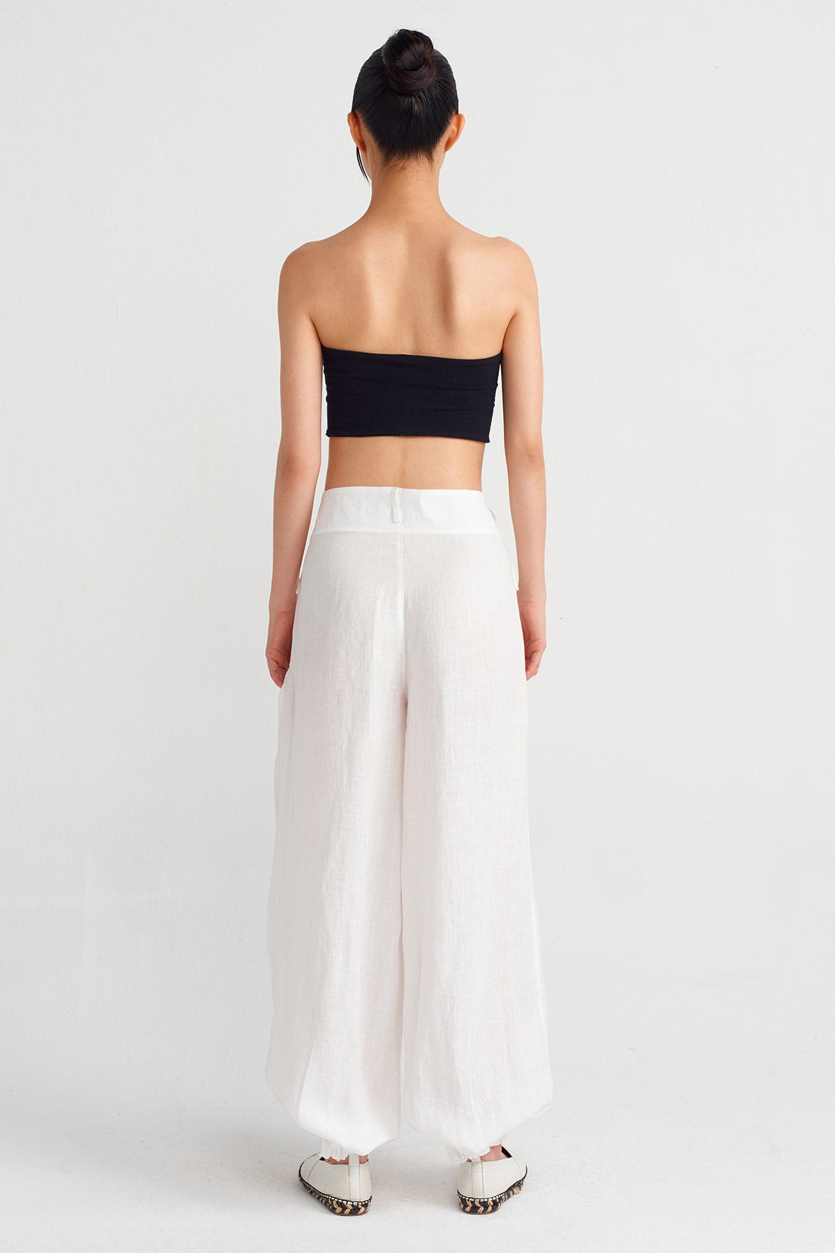 Off White Elasticated Hem Linen Trousers-Y243013019