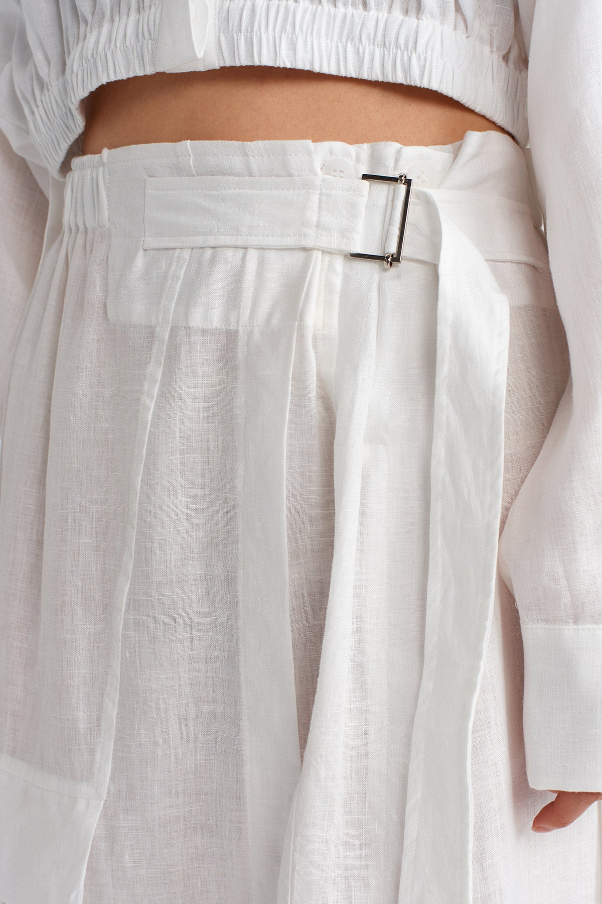 Off White Pocketed Linen Harem Pants-Y243013020