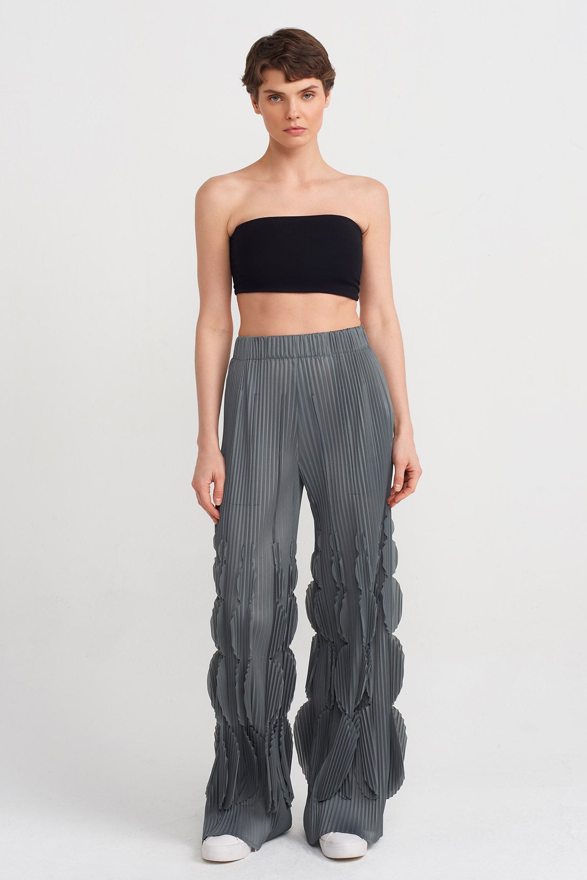 Steel Ruffled Pleated Trousers-Y243013053