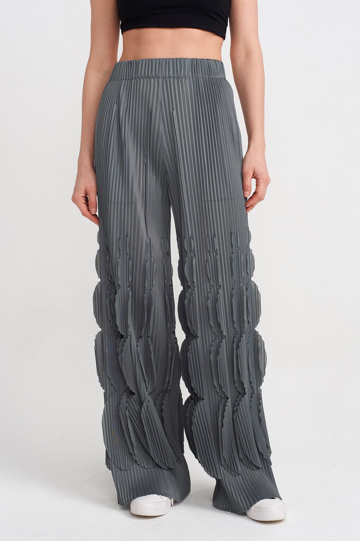 Steel Ruffled Pleated Trousers-Y243013053