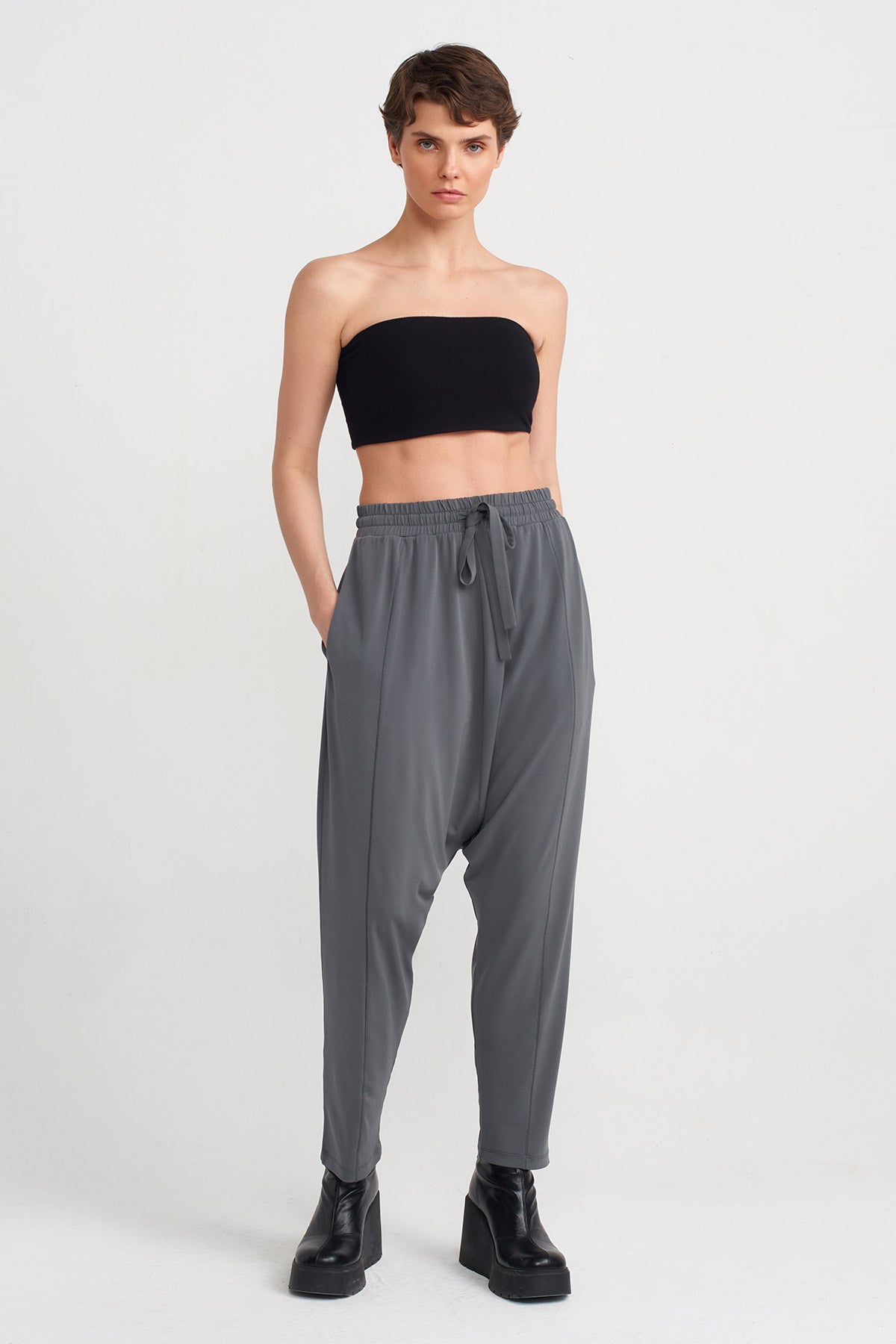 Steel High Waist Jersey Harem Pants-Y243013054