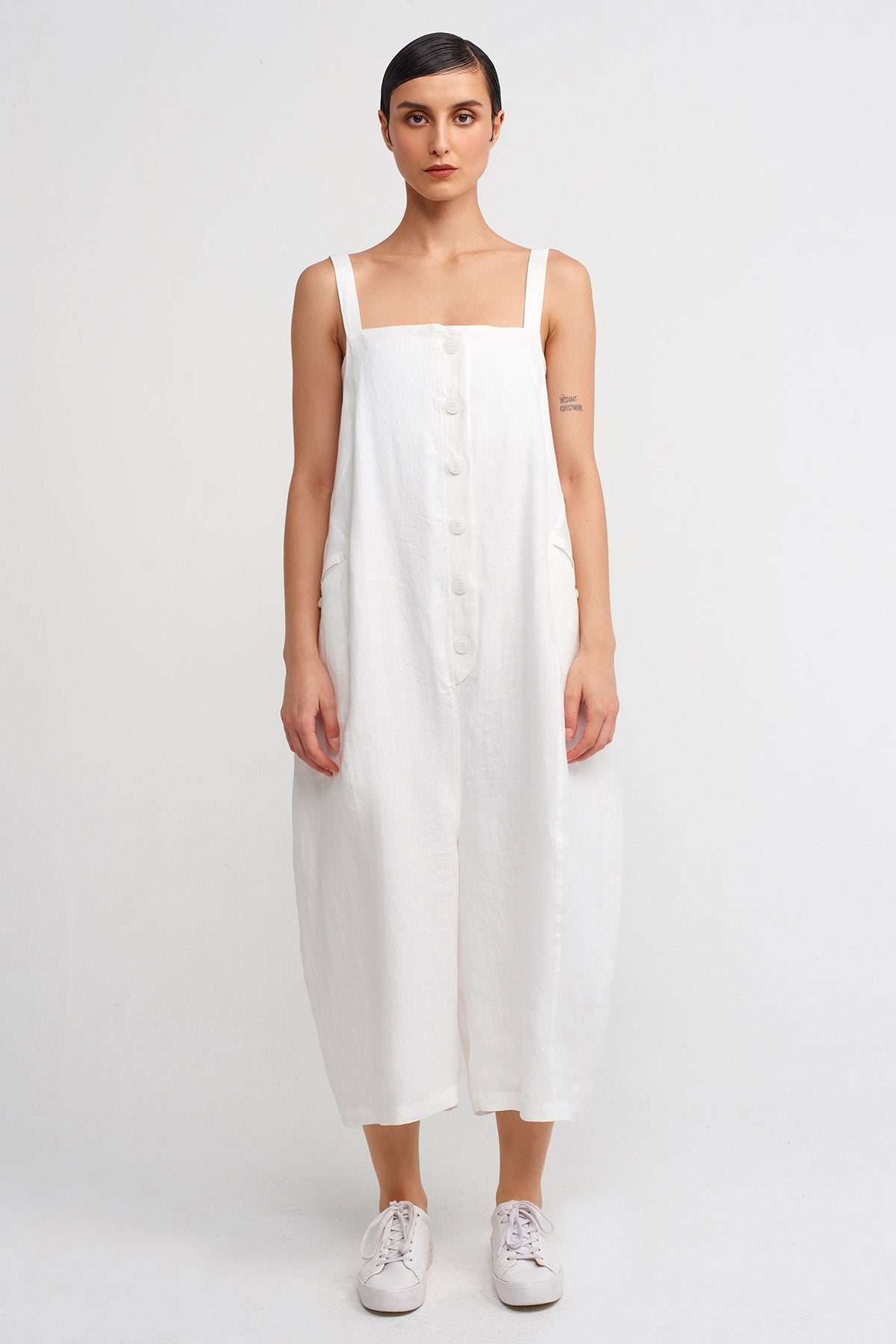 Off White Thick-Strap Linen Jumpsuit-Y244014020