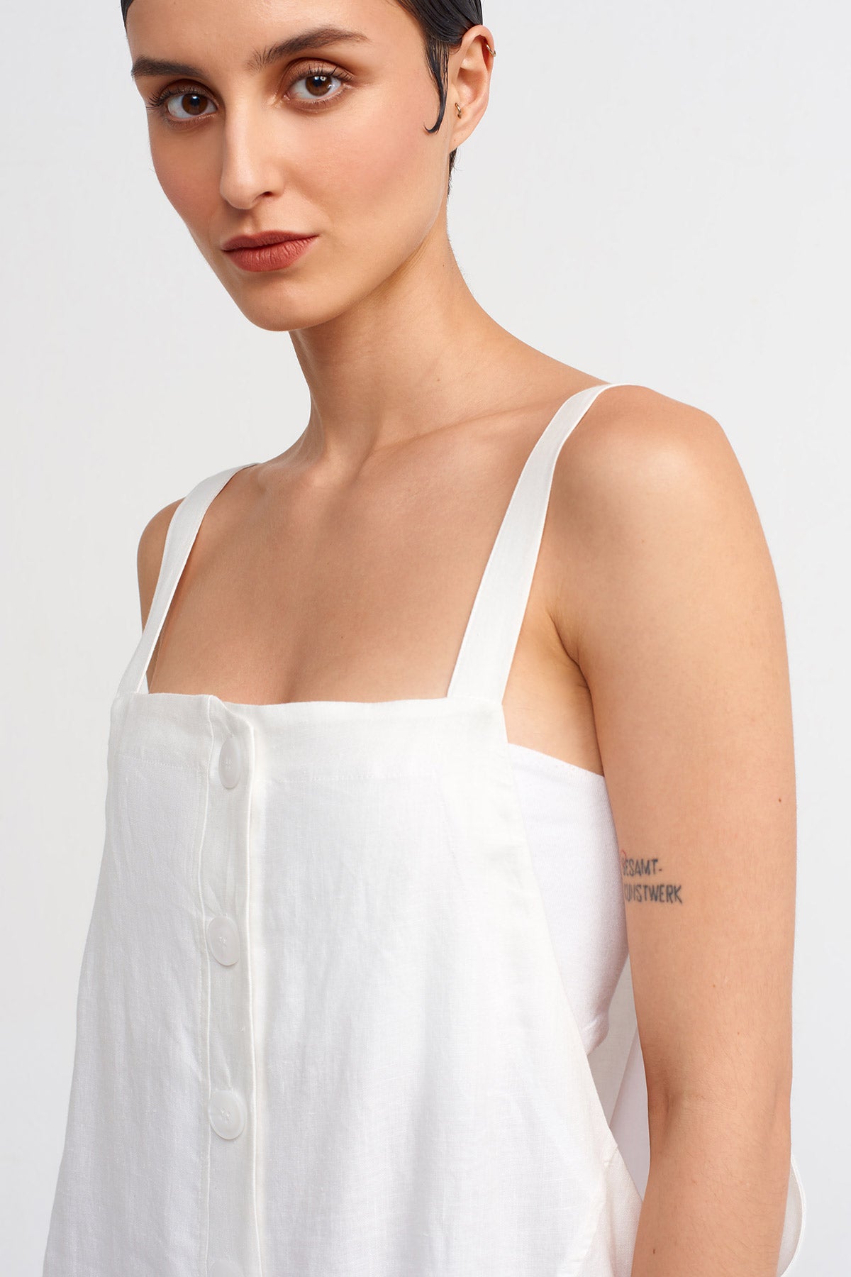 Off White Thick-Strap Linen Jumpsuit-Y244014020