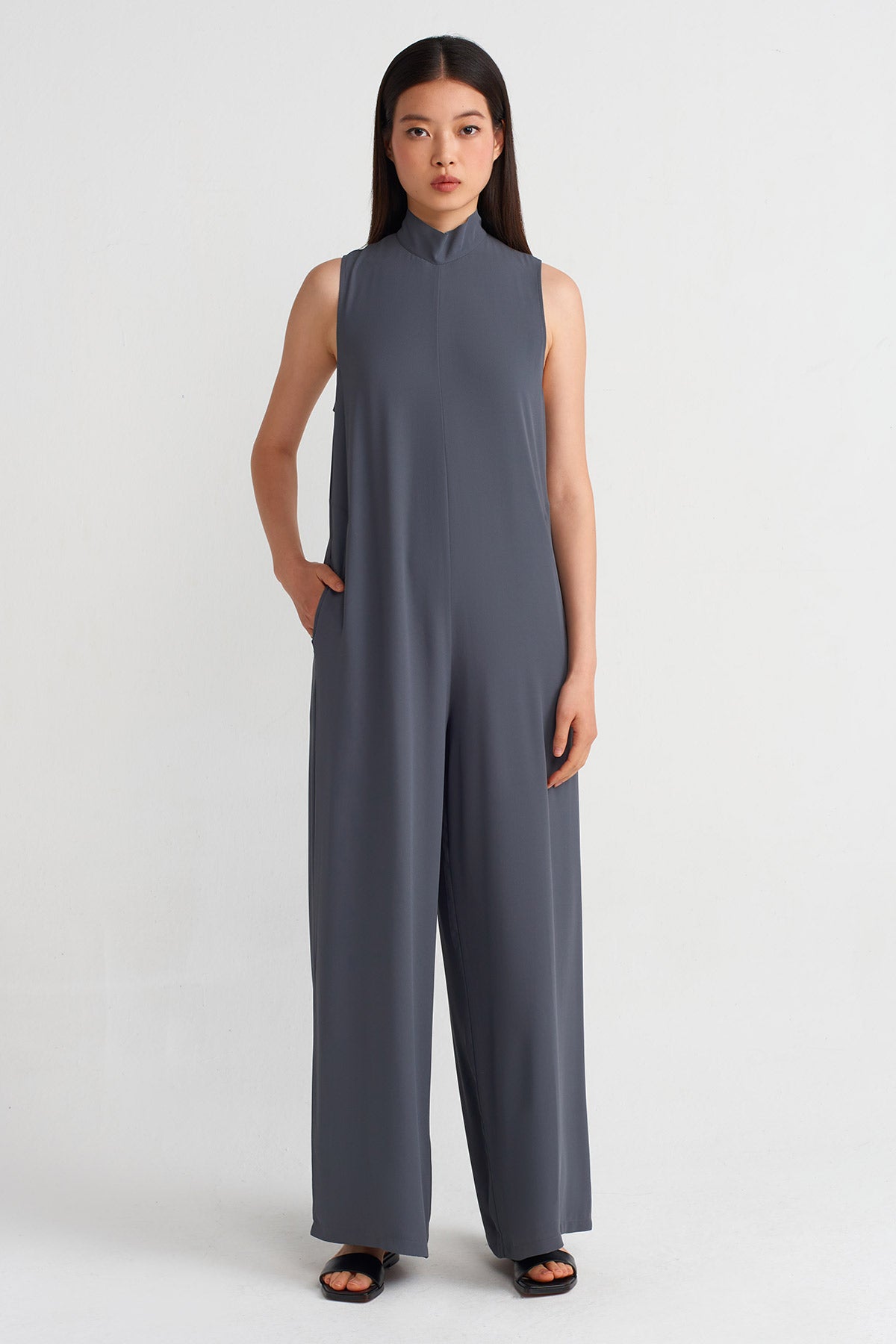 Steel Long Jumpsuit with Pockets-Y244014090