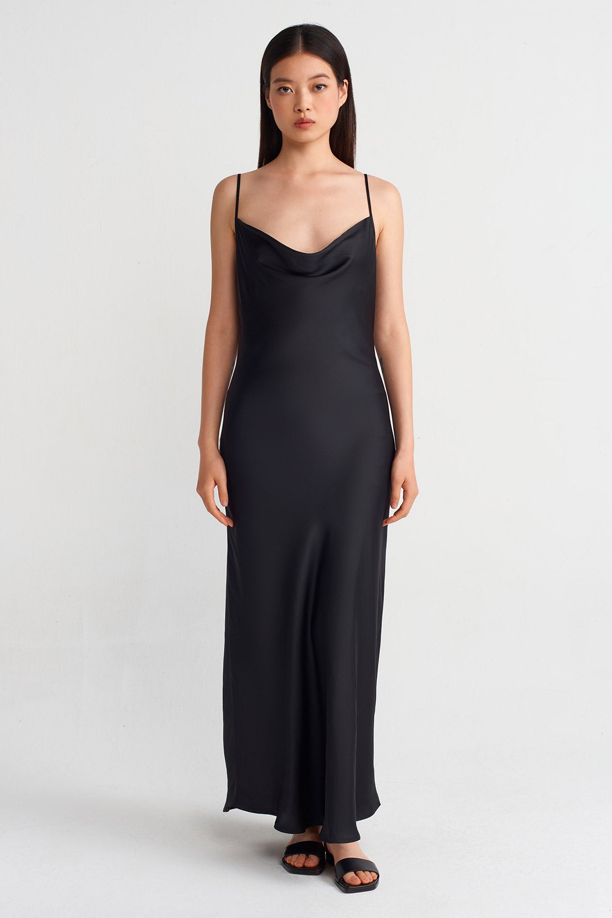 Black Thin Strapped Elegant Long Dress-Y244014127