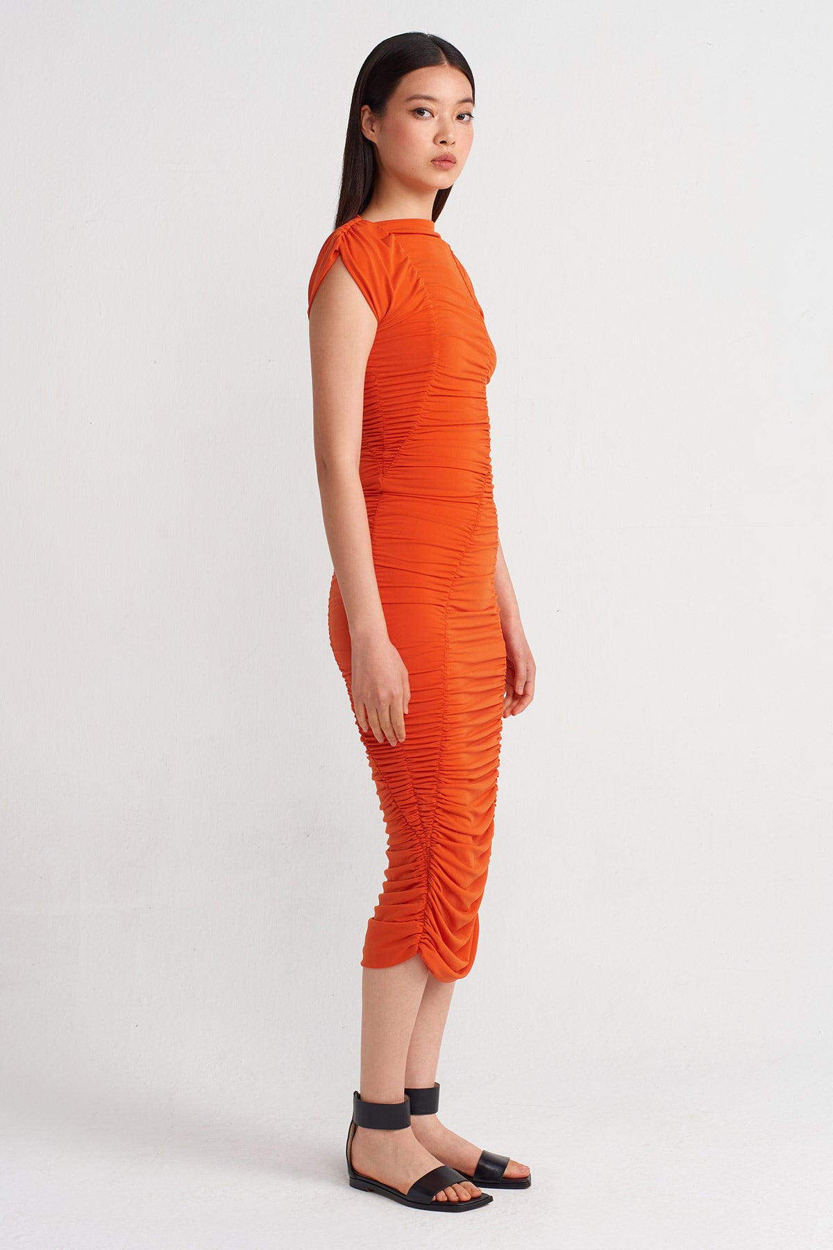 Flame Ruched Jersey Dres-Y244014189