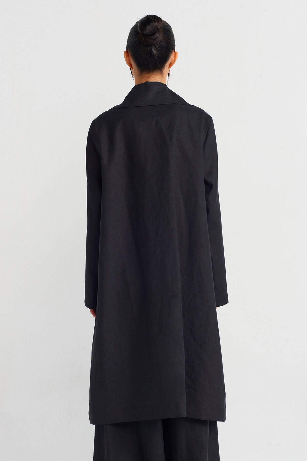Black Long Linen Jacket-Y245015036