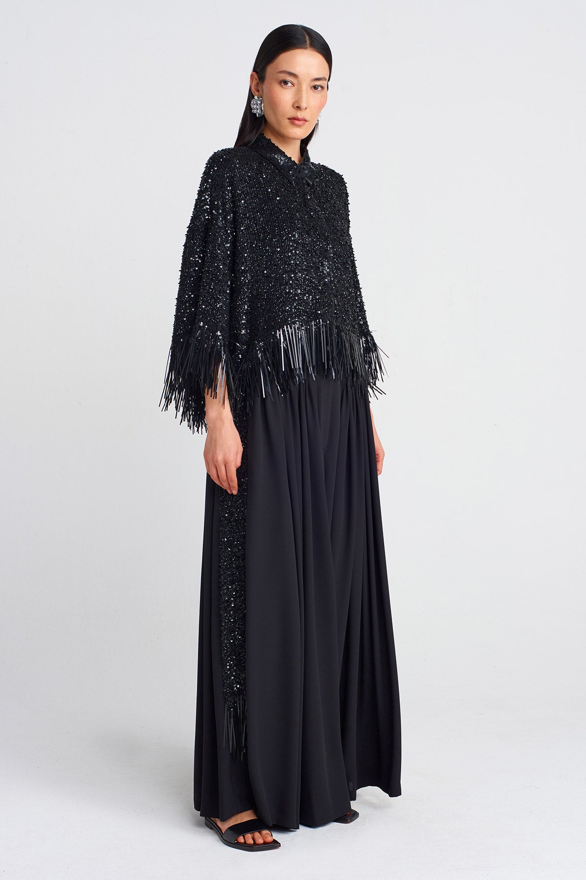 Black Sequin Embellished Shirt-Y251011028