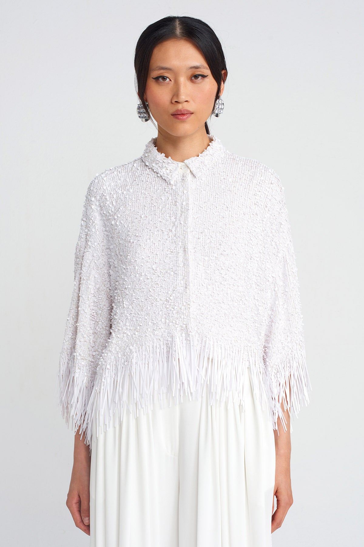 Off White Sequin Embellished Shirt-Y251011028