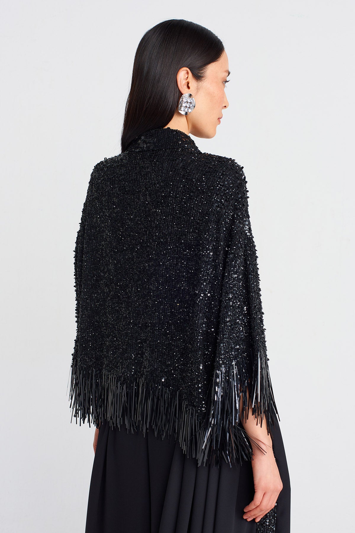 Black Sequin Embellished Shirt-Y251011028