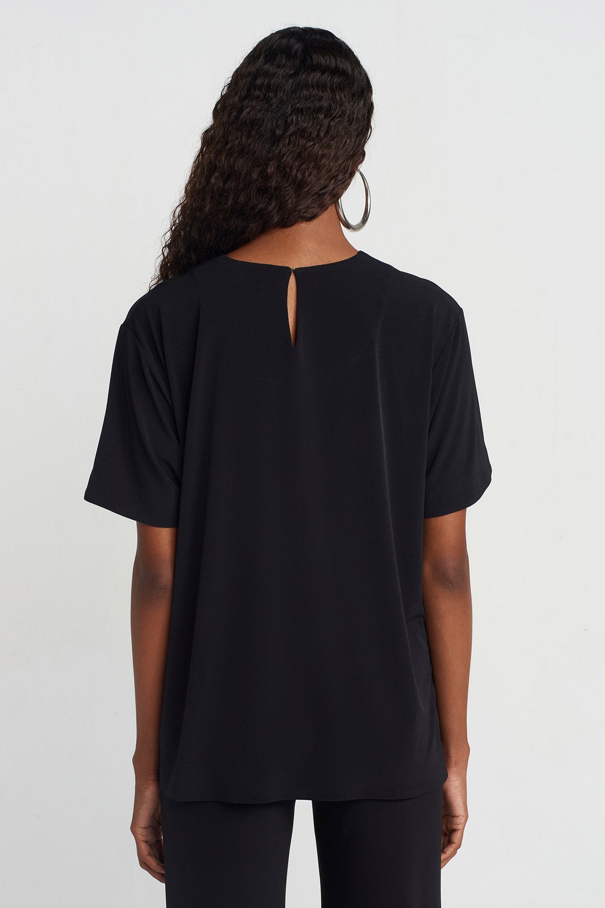 Black Eyelet Jersey T-shirt-Y251011036