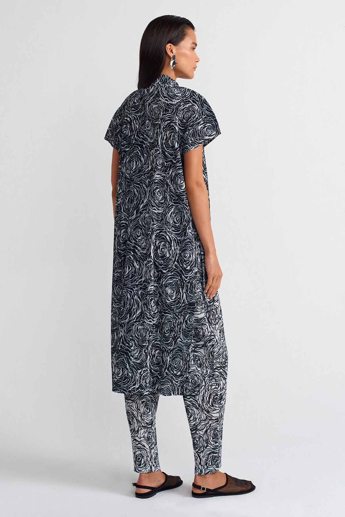 Printed Pleated Long Shirt-Y251011053