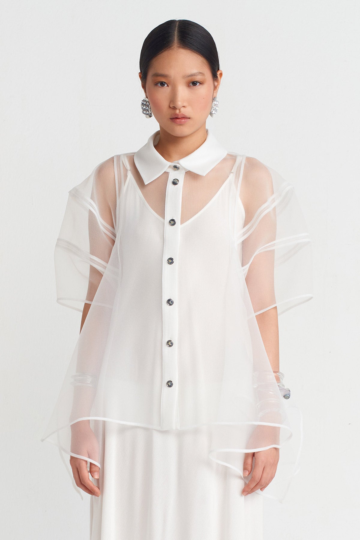 Off White Organza Elegant Shirt-Y251011078