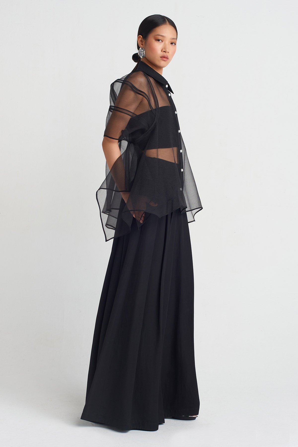 Black Organza Elegant Shirt-Y251011078