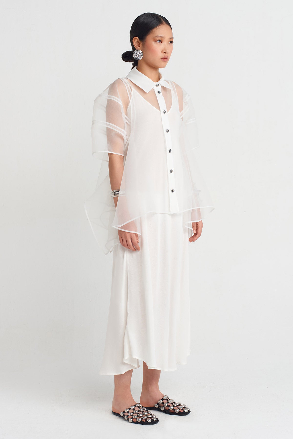 Off White Organza Elegant Shirt-Y251011078