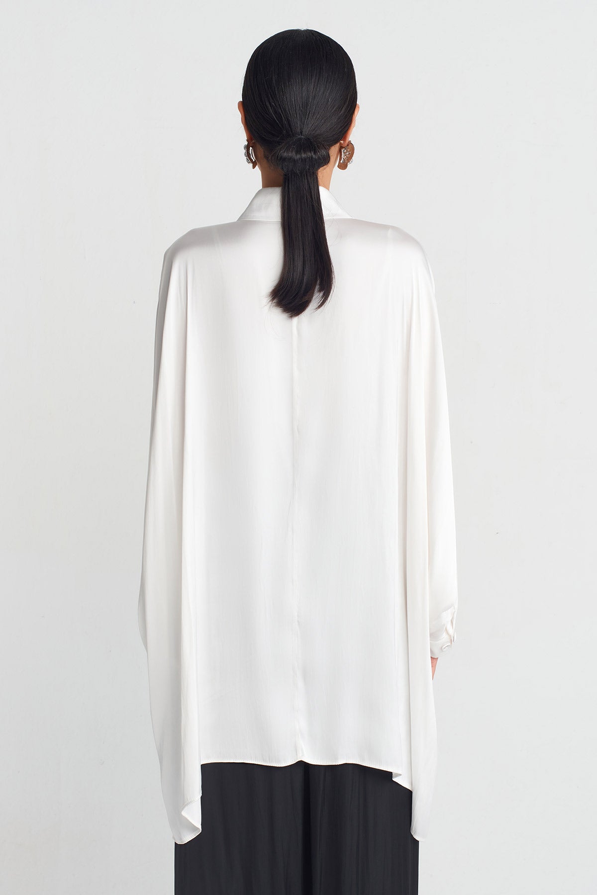 Off White Layered Detail Satin Shirt-Y251011081