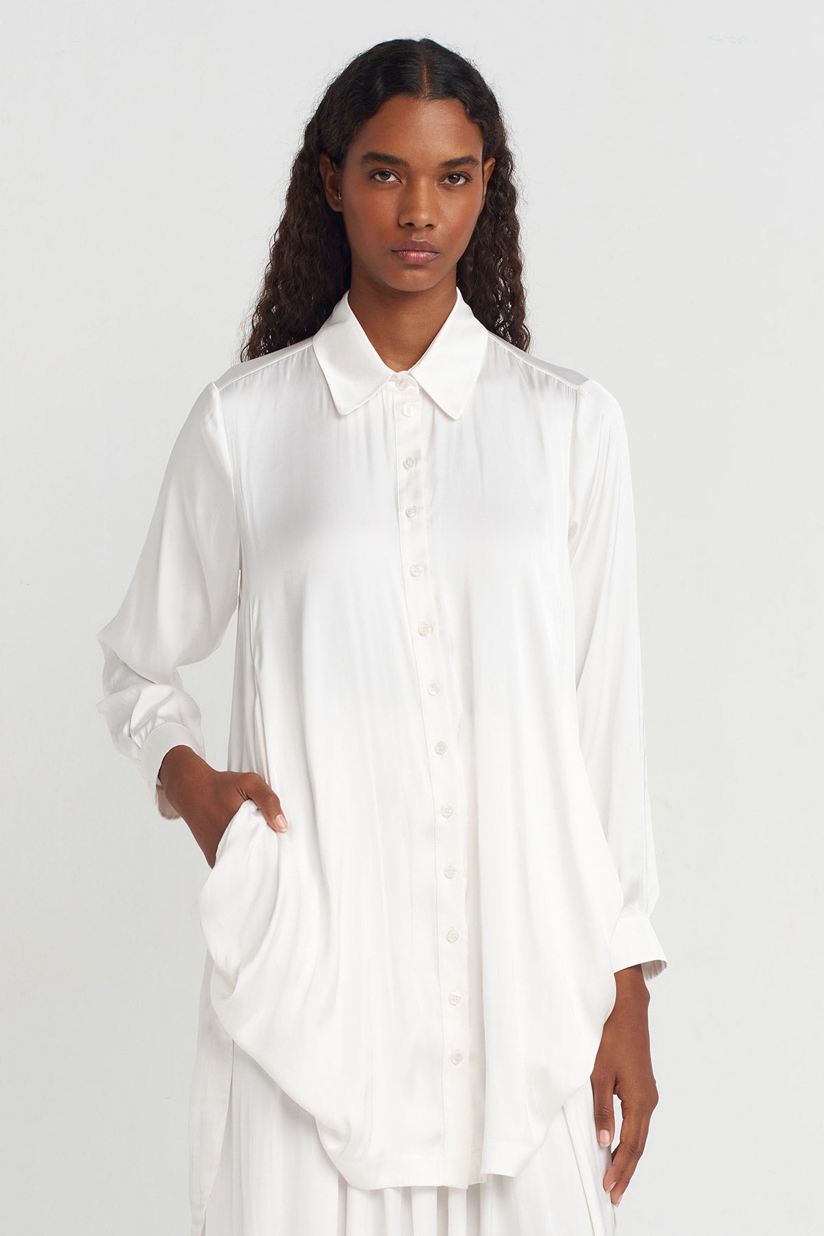 Off White Pocket Satin Shirt-Y251011090