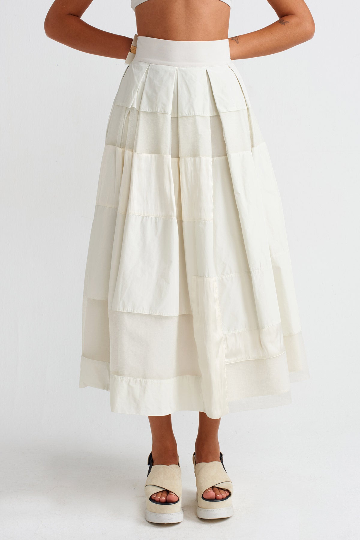 Ecru Organza and Taffeta Striped Jersey Skirt-Y252012006