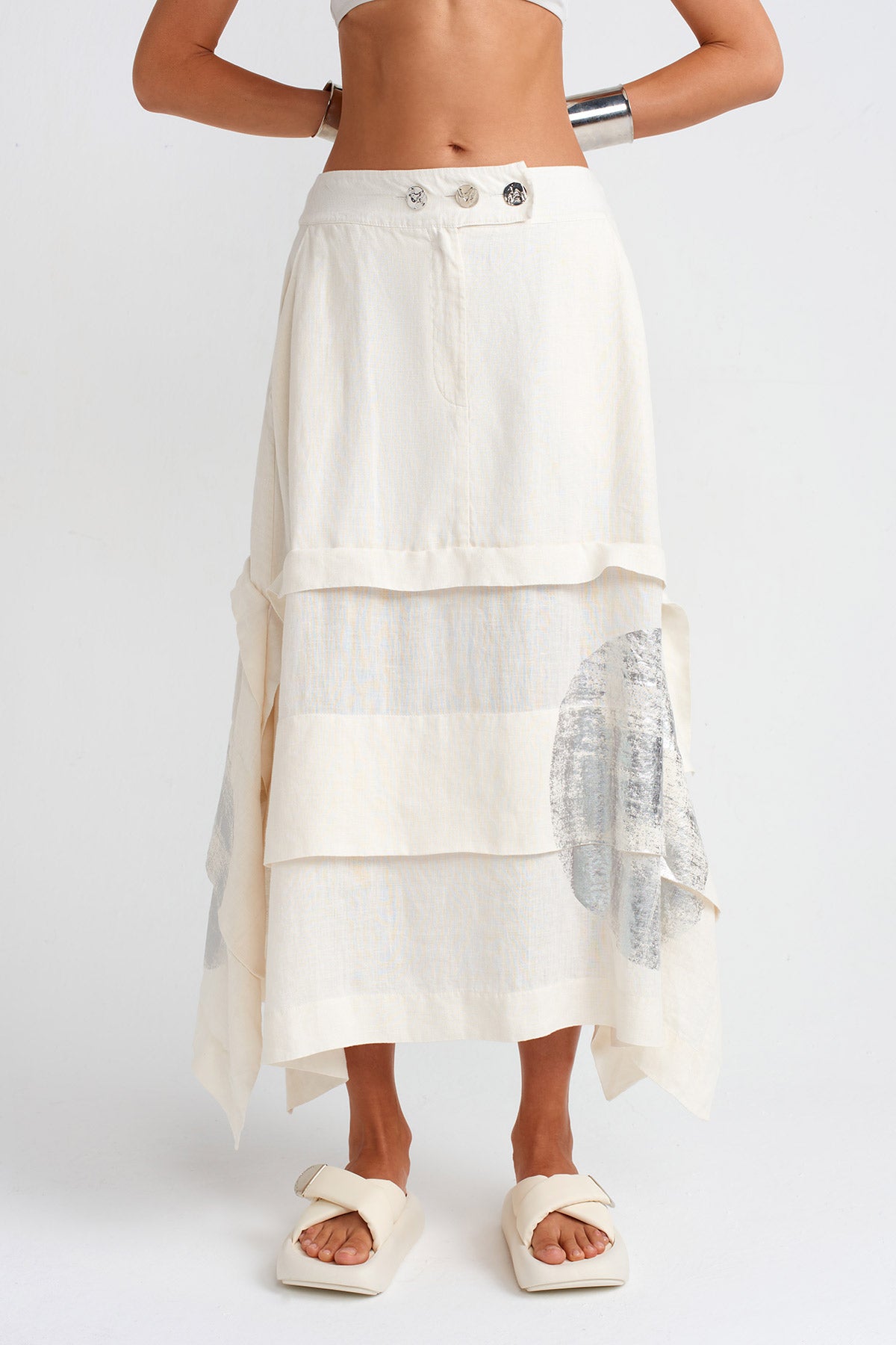 Silver Printed Linen Skirt-Y252012007