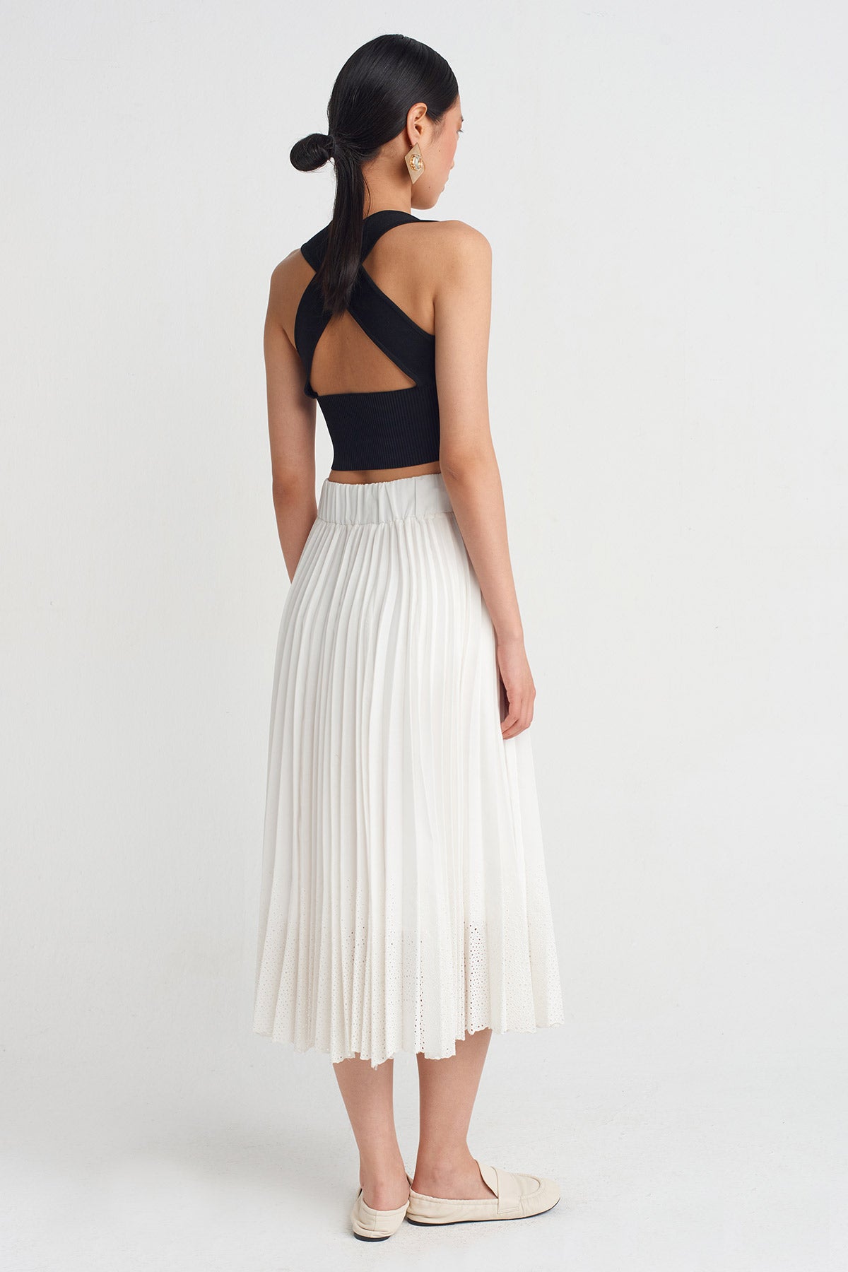 Off White Pleated Lace Skirt-Y252012015