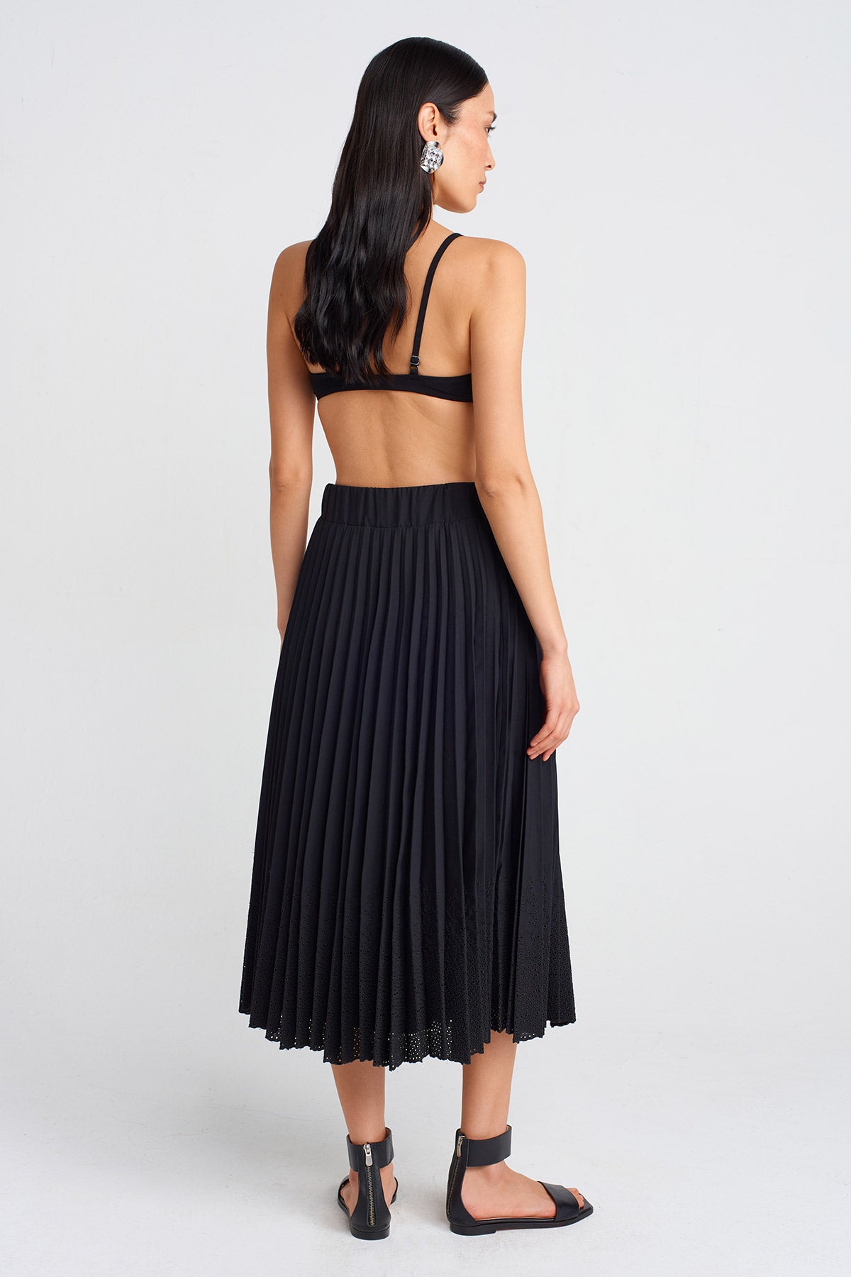 Black Pleated Lace Skirt-Y252012015