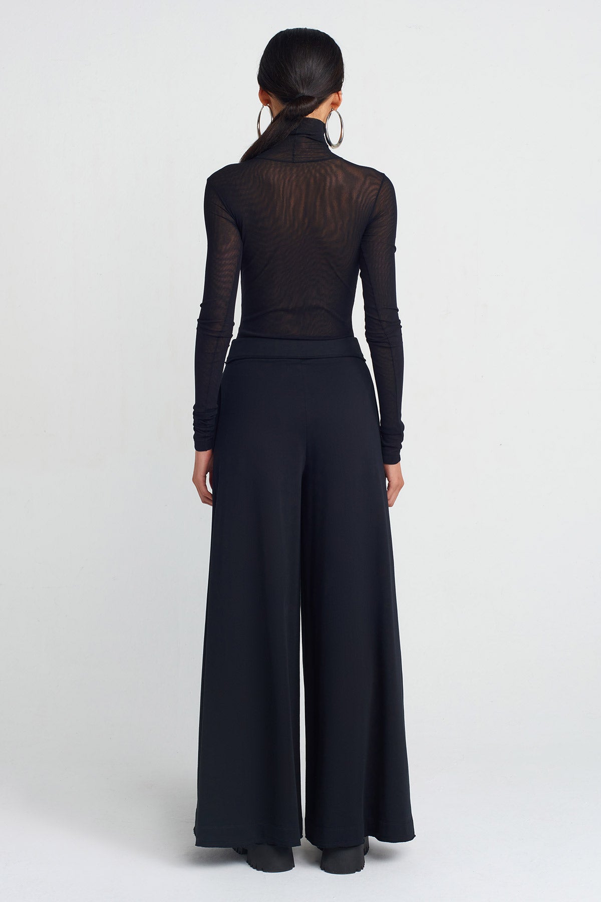 Black Sweat Fabric Wide-Leg Pants-Y253013003