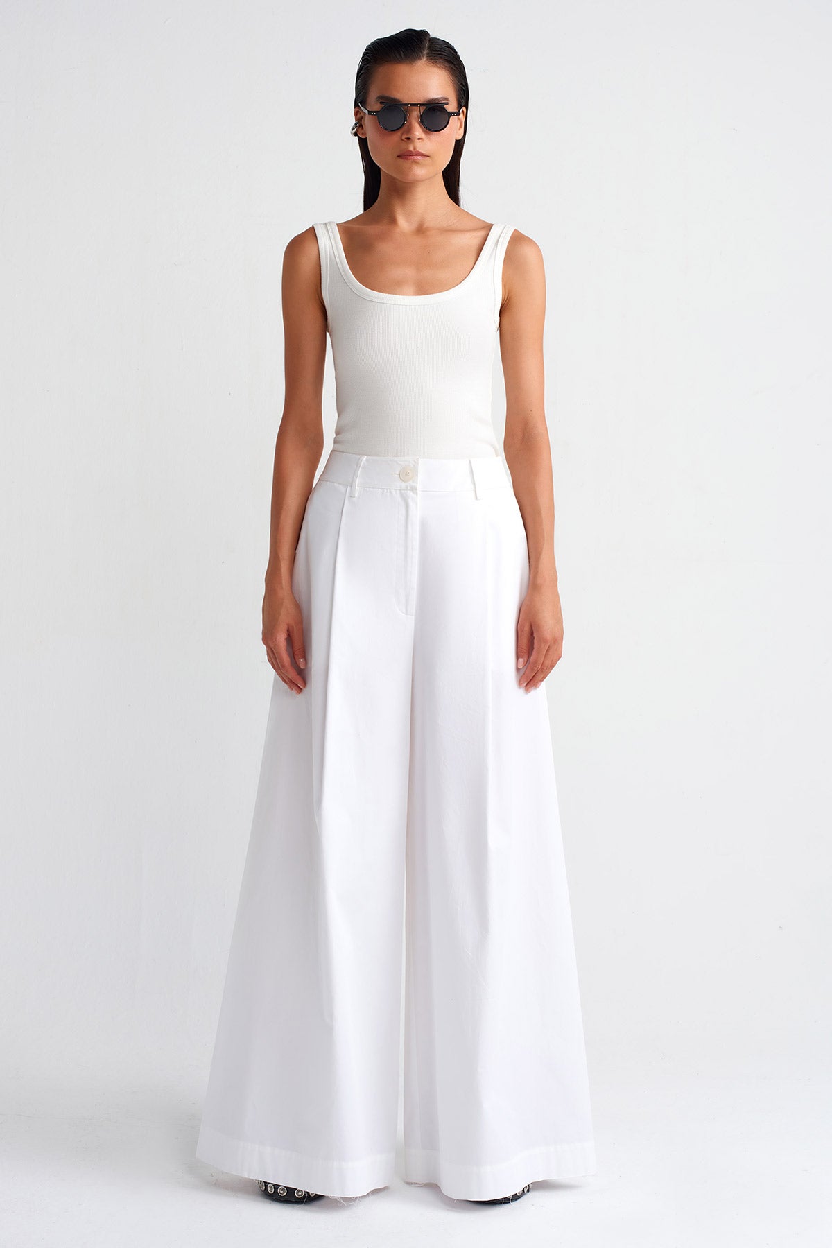 Off White Wide-Leg Poplin Trousers-Y253013005