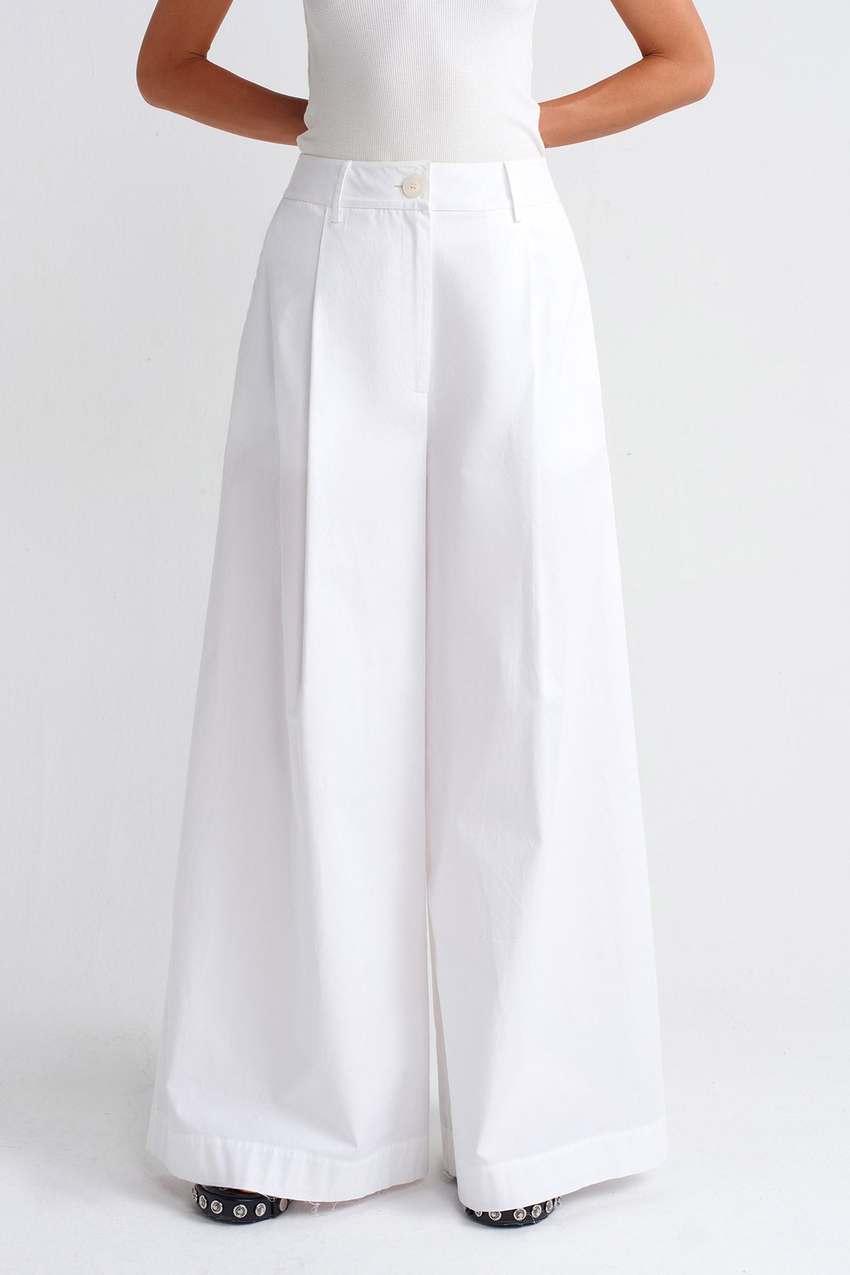 Off White Wide-Leg Poplin Trousers-Y253013005