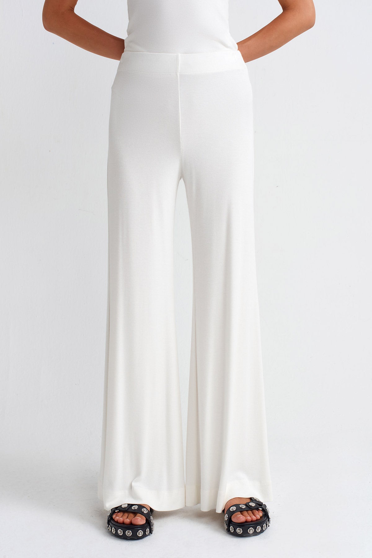 Off White Ribbed Trousers-Y253013006