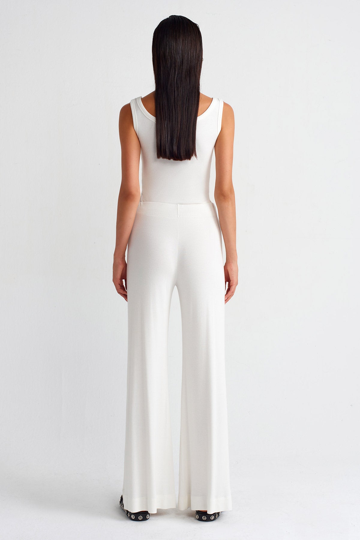 Off White Ribbed Trousers-Y253013006