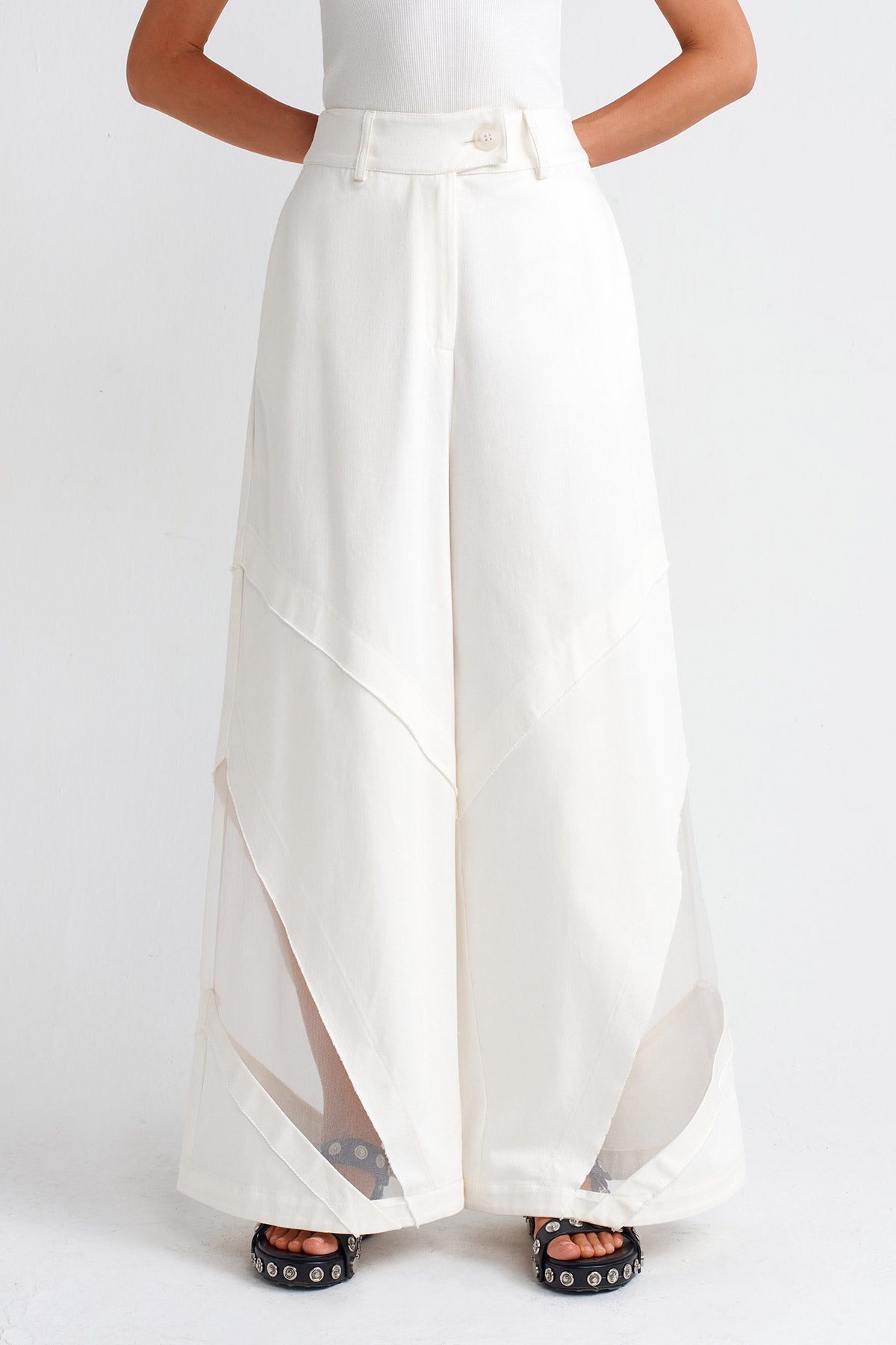 Off White Organza Detailed Denim Trousers-Y253013007