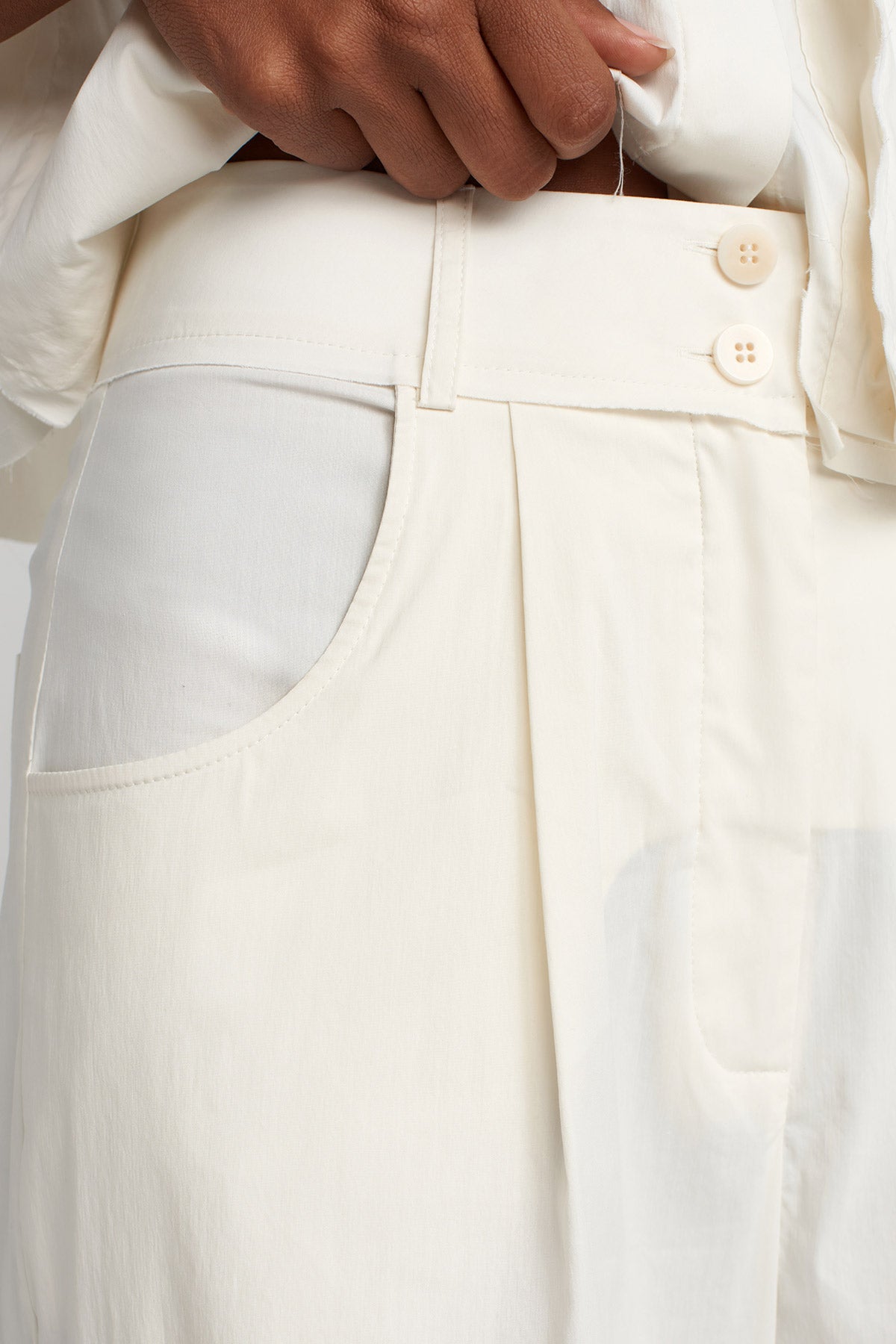 Ecru Stitched Detail Poplin Trousers-Y253013019