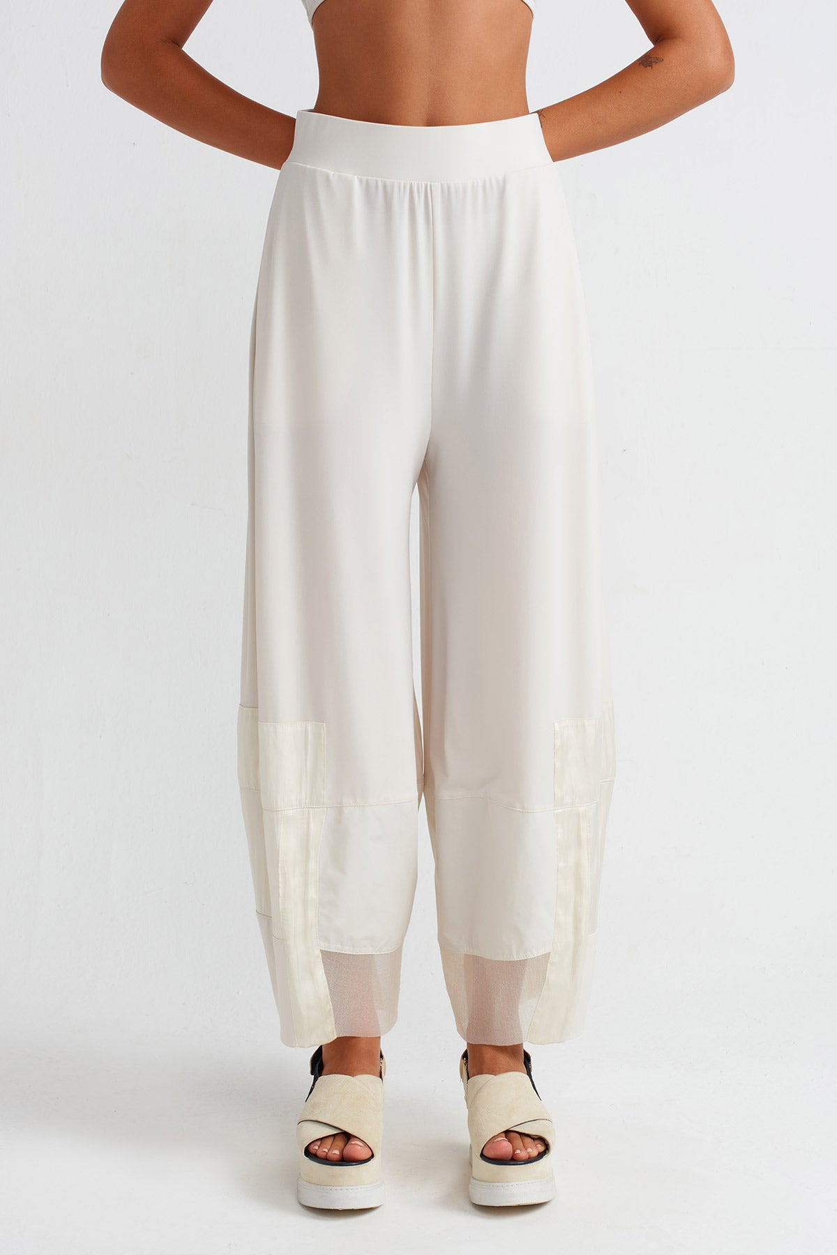 Ecru Organza and Taffeta Striped Jersey Trousers-Y253013022